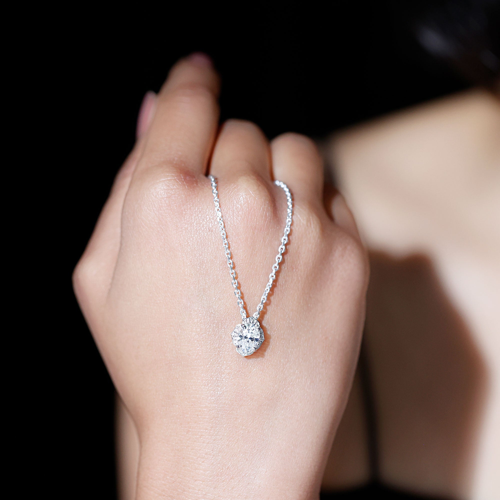 6X8 MM Moissanite Statement Necklace With Silver Chain D-VS1 92.5 Sterling Silver - Rosec Jewels