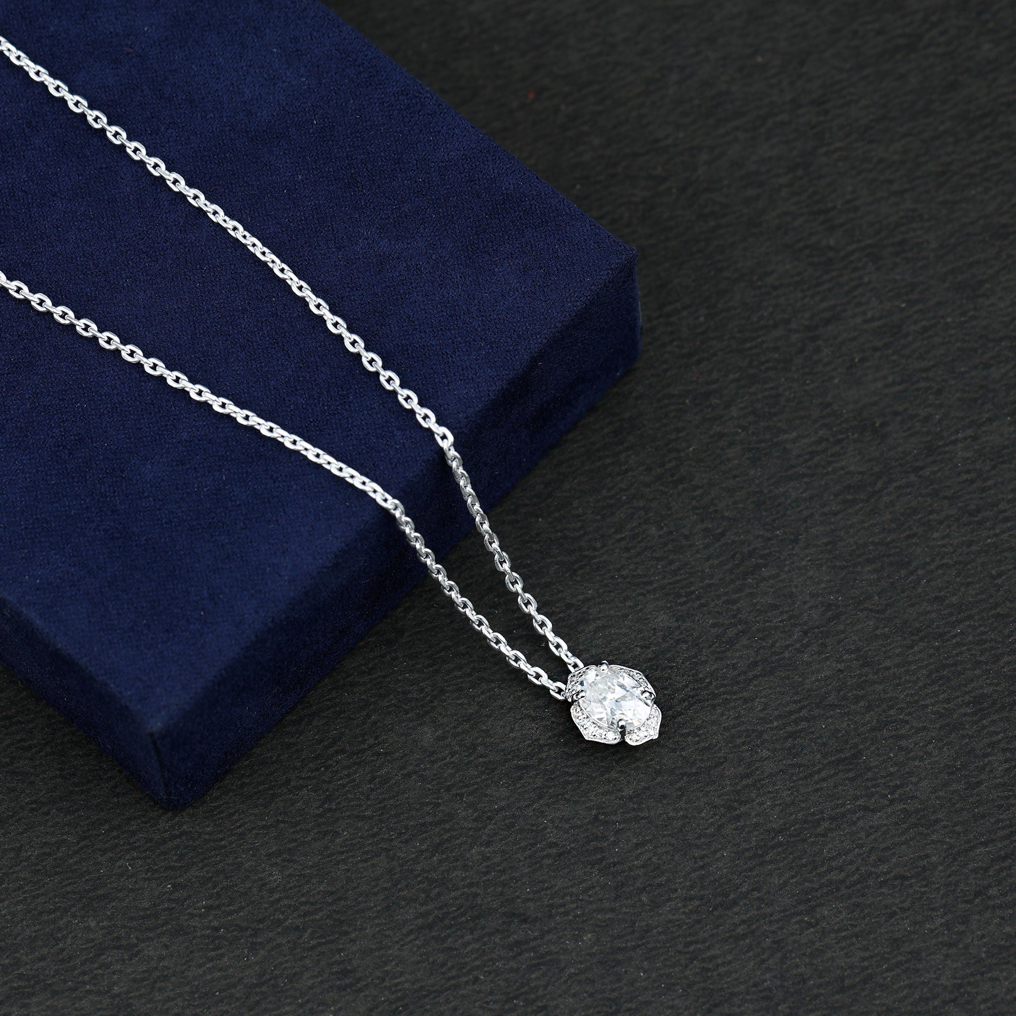 6X8 MM Moissanite Statement Necklace With Silver Chain D-VS1 92.5 Sterling Silver - Rosec Jewels