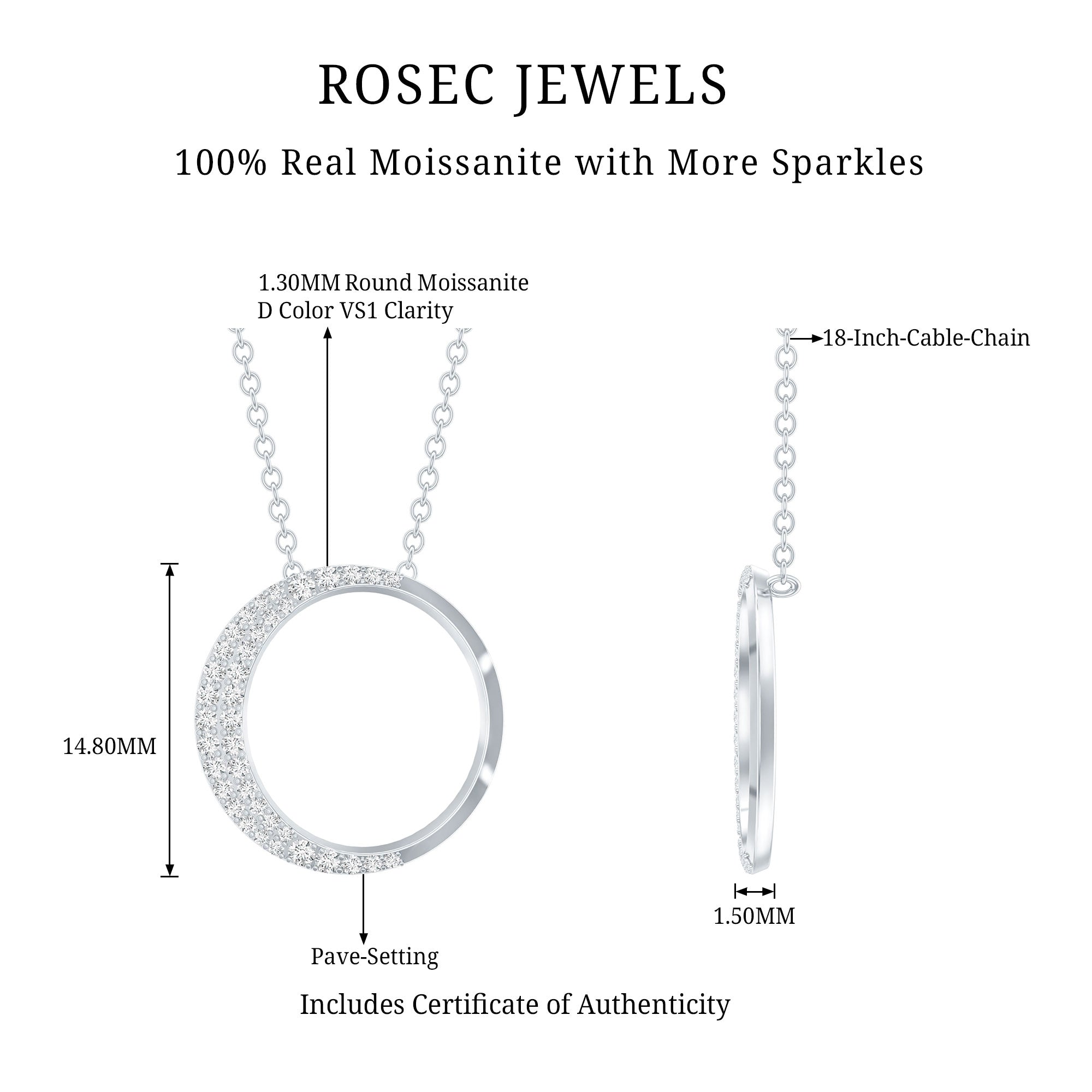 Moissanite Circle of Life Necklace with Silver Chain D-VS1 92.5 Sterling Silver - Rosec Jewels