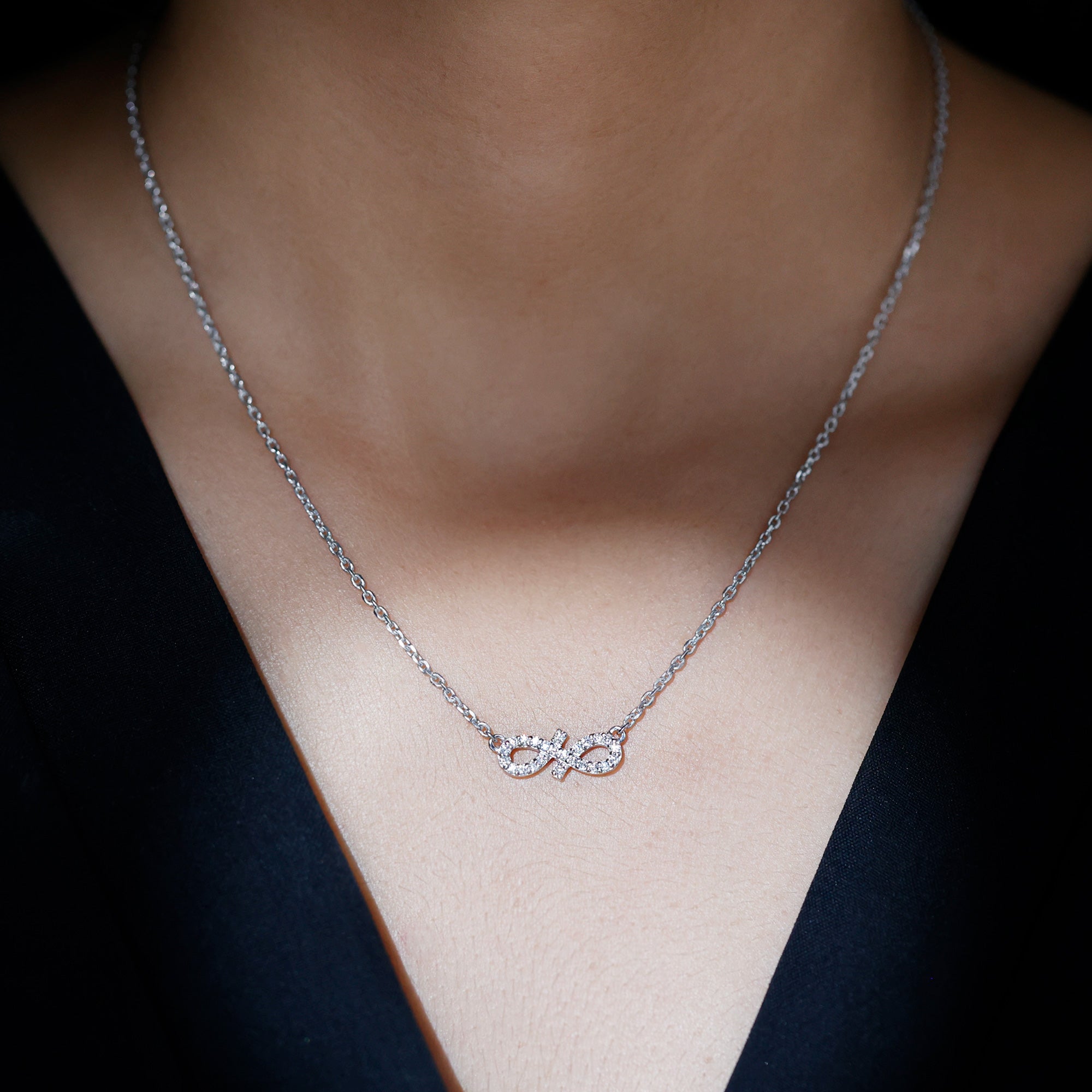 Moissanite Infinity Stackable Necklace in 14K Gold Plated Silver D-VS1 92.5 Sterling Silver - Rosec Jewels