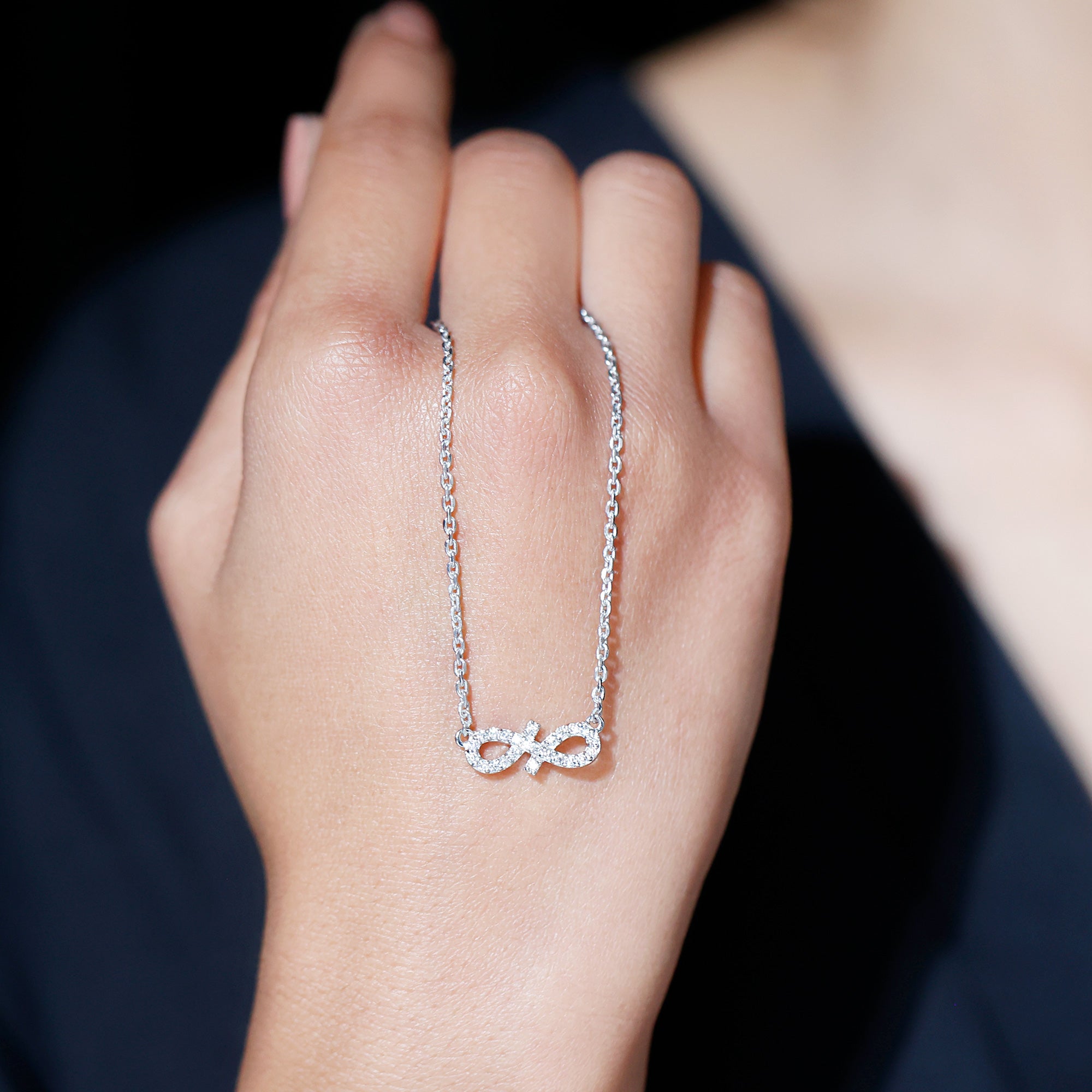 Moissanite Infinity Stackable Necklace in 14K Gold Plated Silver D-VS1 92.5 Sterling Silver - Rosec Jewels