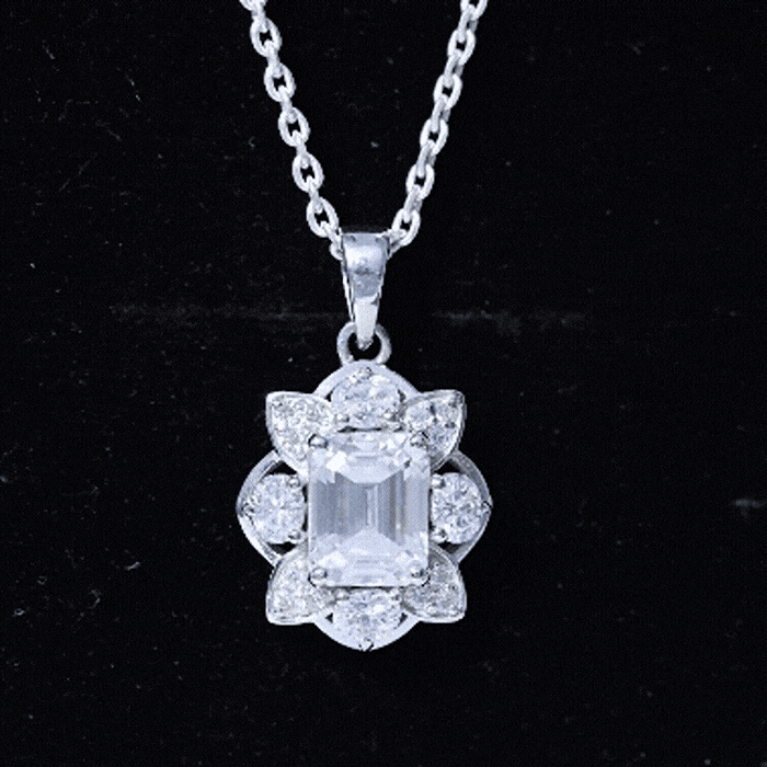 Certified 2.8 Carat Emerald Cut Moissanite Designer Necklace With Silver Chain D-VS1 92.5 Sterling Silver - Rosec Jewels