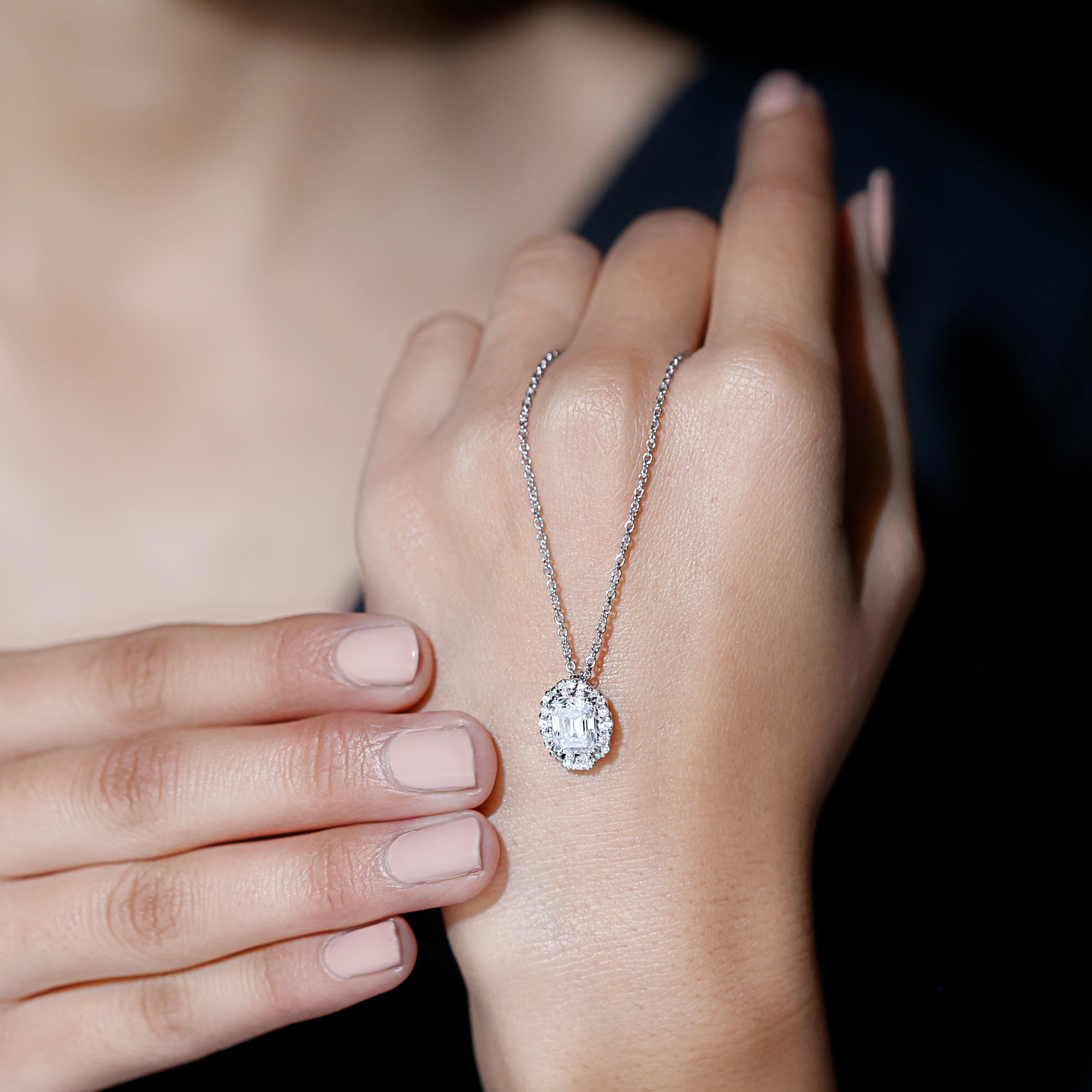 Certified 2.8 Carat Emerald Cut Moissanite Wedding Necklace in Silver D-VS1 92.5 Sterling Silver - Rosec Jewels