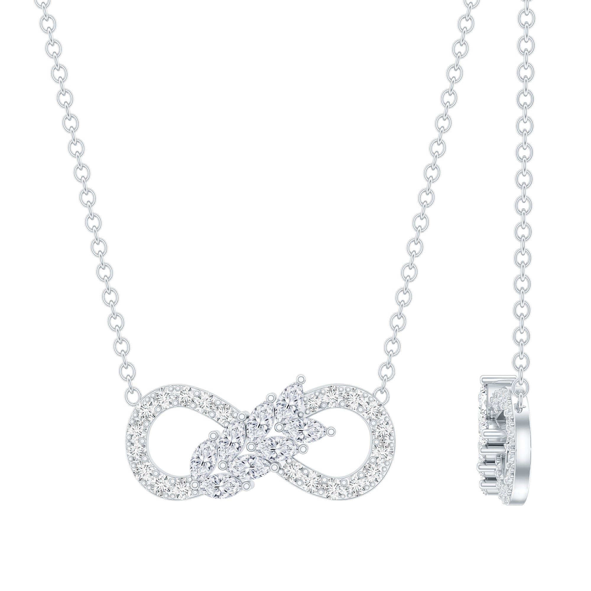 Certified Sterling Silver Moissanite Infinity Necklace D-VS1 92.5 Sterling Silver - Rosec Jewels
