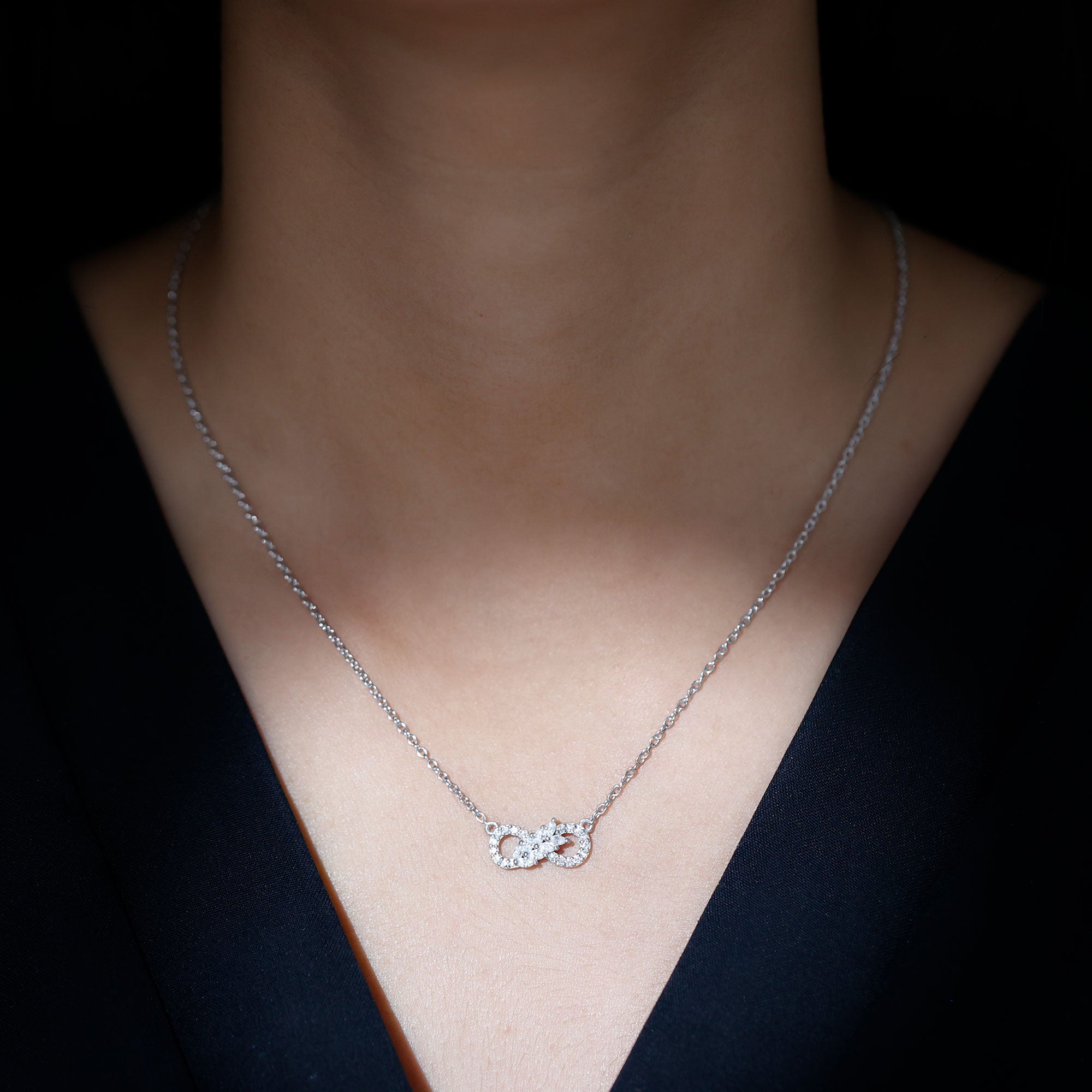 Certified Sterling Silver Moissanite Infinity Necklace D-VS1 92.5 Sterling Silver - Rosec Jewels
