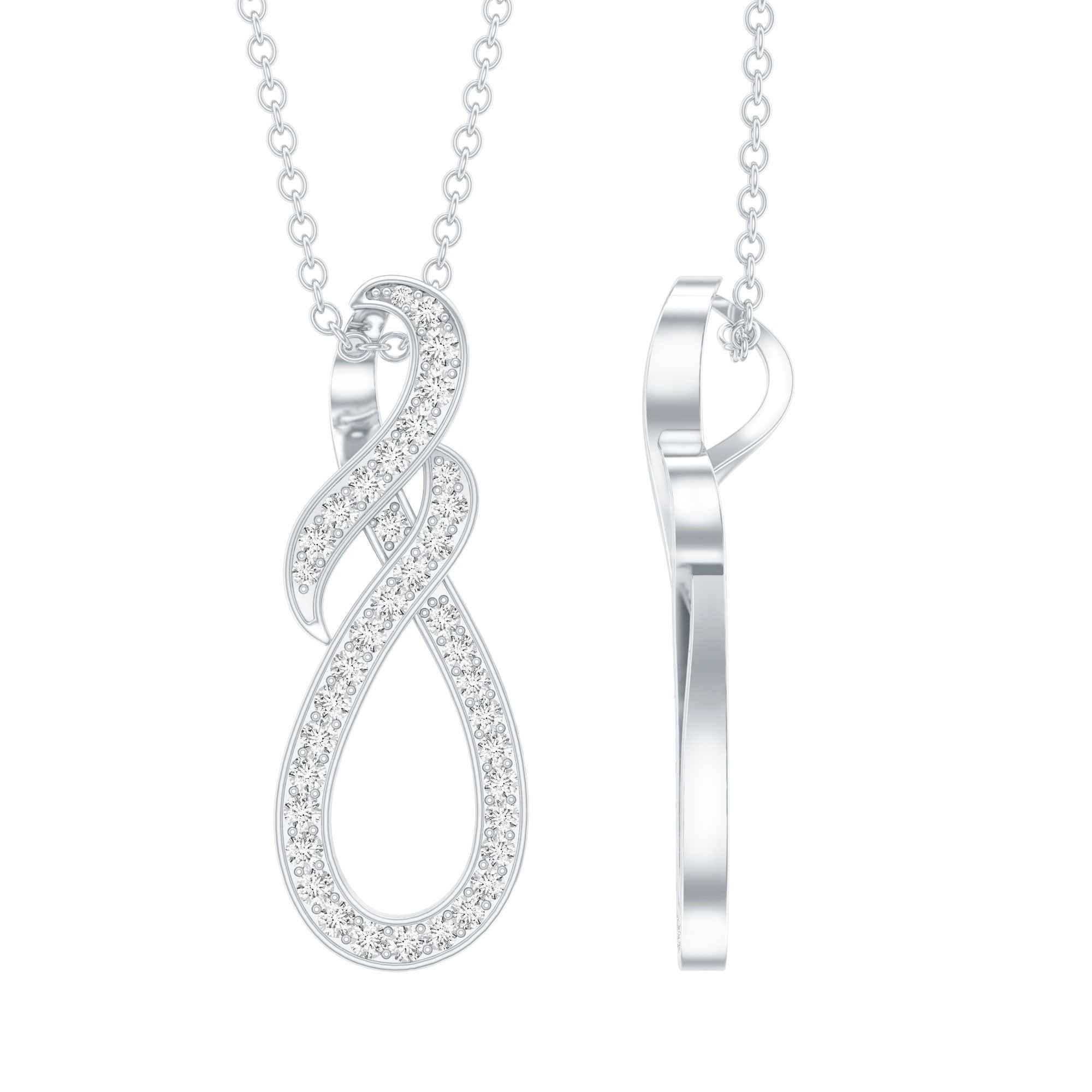 Certified Moissanite Infinity Pendant Necklace with Silver Chain D-VS1 92.5 Sterling Silver - Rosec Jewels