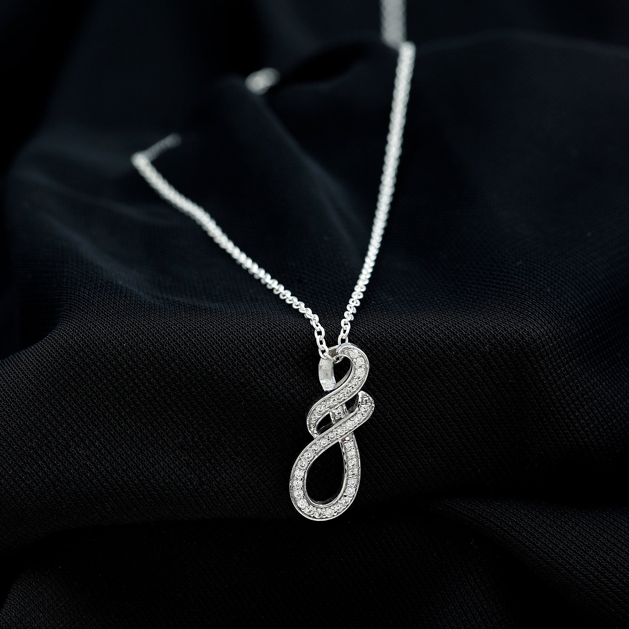 Certified Moissanite Infinity Pendant Necklace with Silver Chain D-VS1 92.5 Sterling Silver - Rosec Jewels