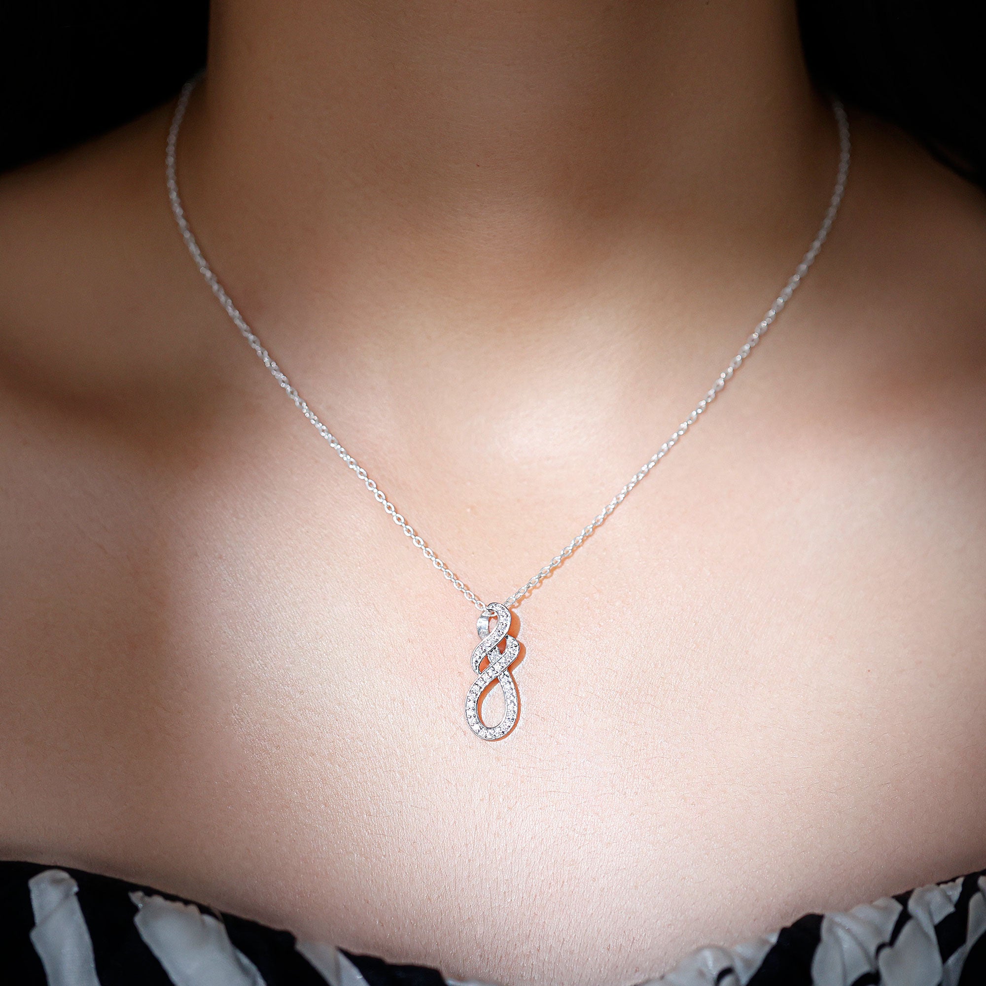 Certified Moissanite Infinity Pendant Necklace with Silver Chain D-VS1 92.5 Sterling Silver - Rosec Jewels