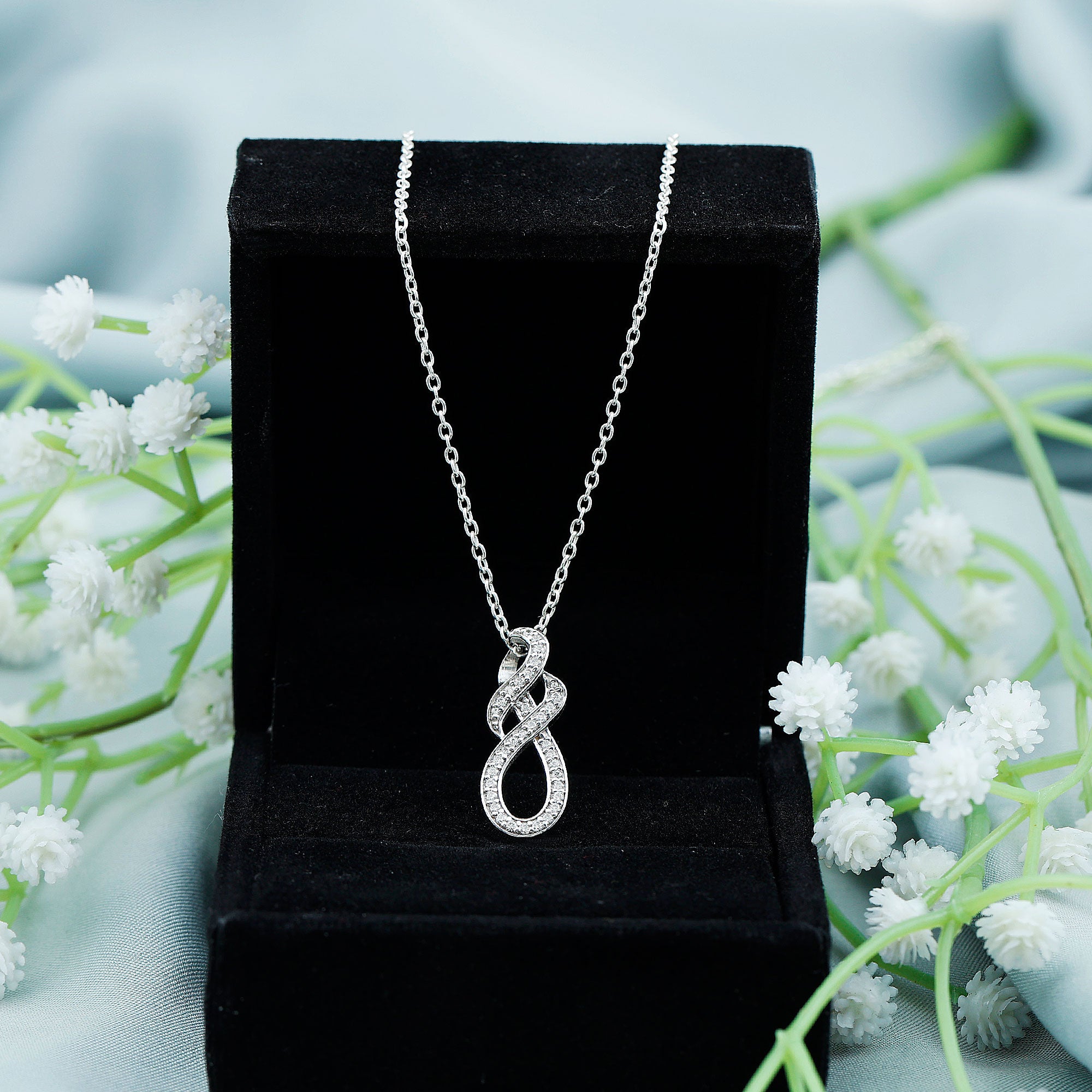 Certified Moissanite Infinity Pendant Necklace with Silver Chain D-VS1 92.5 Sterling Silver - Rosec Jewels
