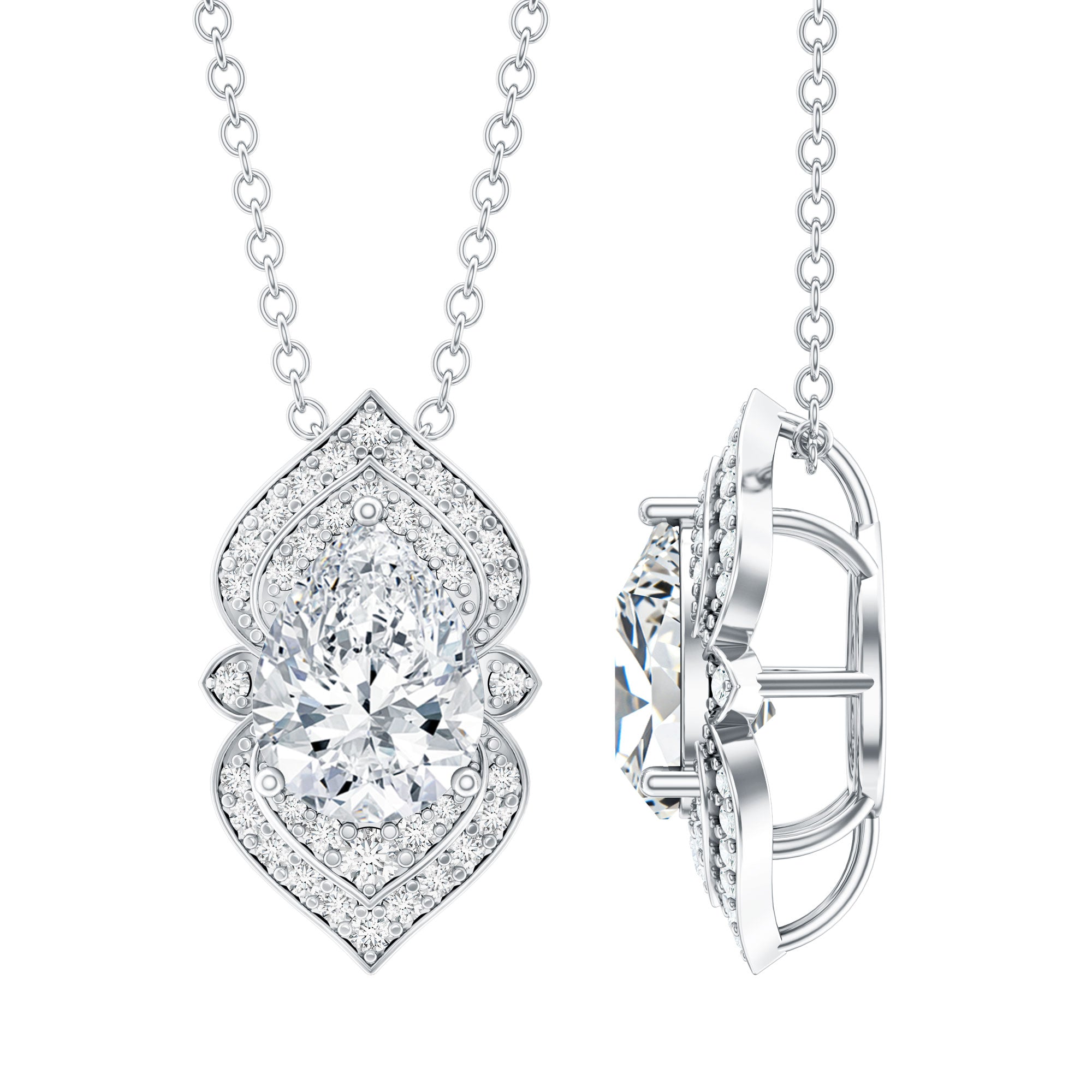 Certified 1.3 Carat Pear Cut Moissanite Vintage Necklace with Silver Chain D-VS1 92.5 Sterling Silver - Rosec Jewels