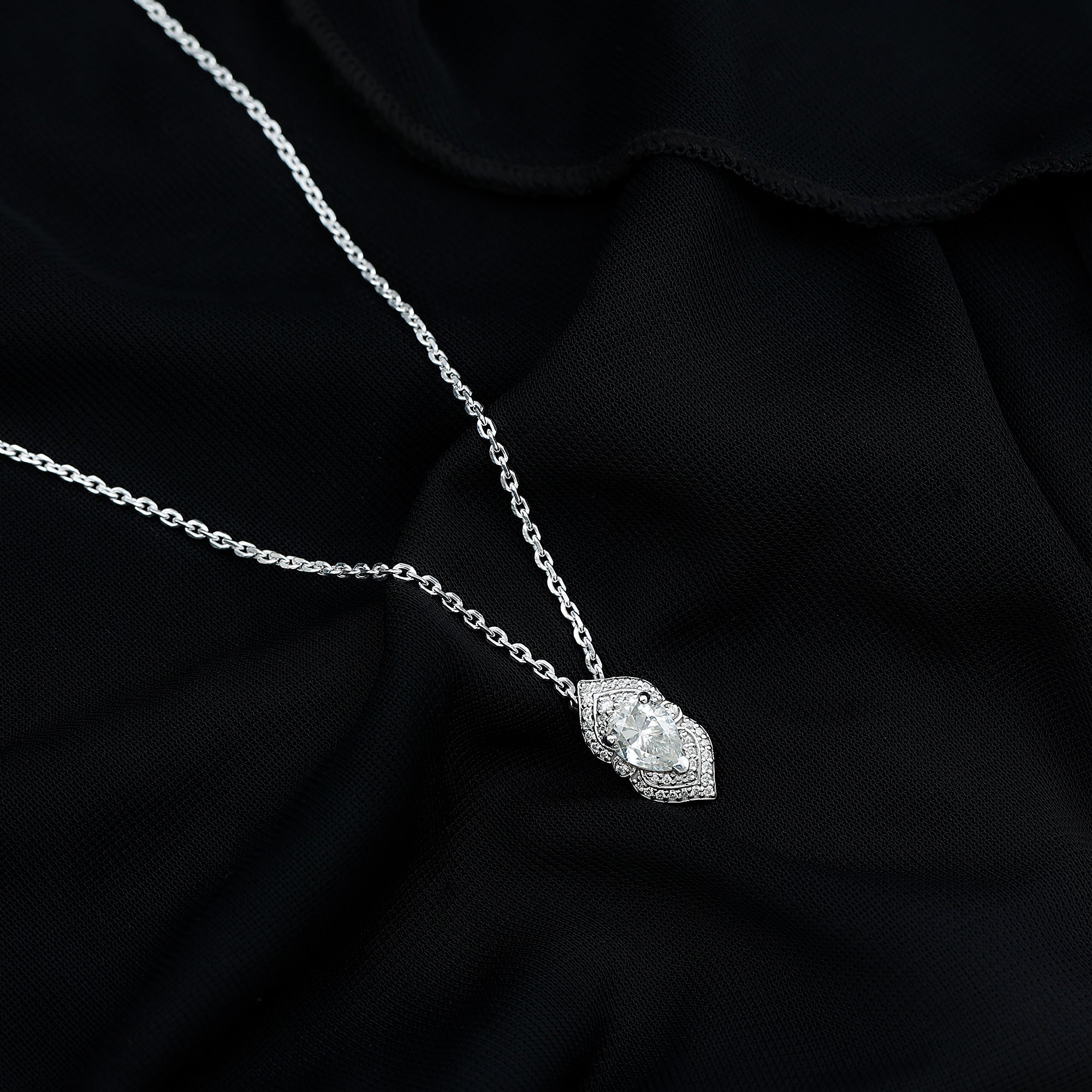 Certified 1.3 Carat Pear Cut Moissanite Vintage Necklace with Silver Chain D-VS1 92.5 Sterling Silver - Rosec Jewels
