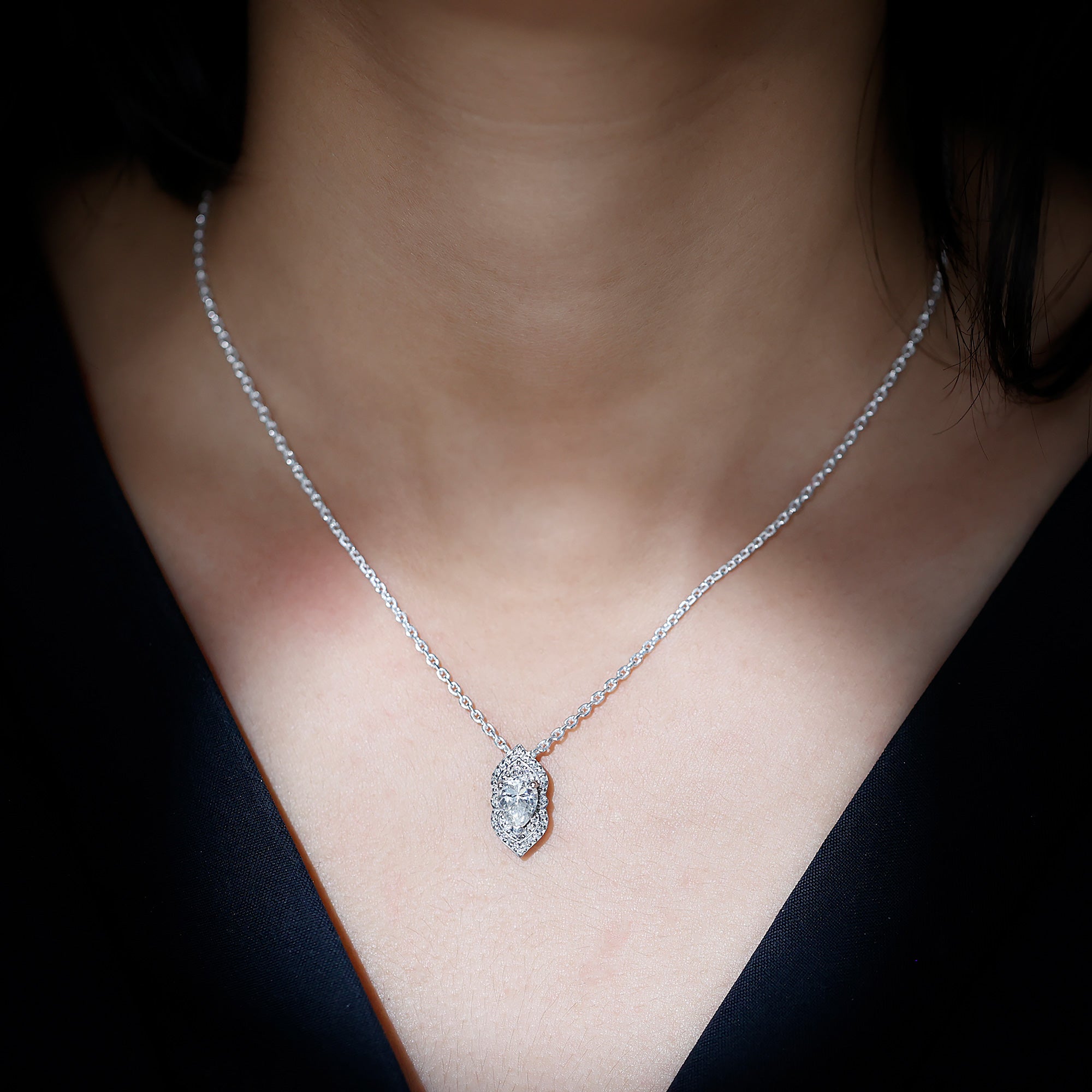 Certified 1.3 Carat Pear Cut Moissanite Vintage Necklace with Silver Chain D-VS1 92.5 Sterling Silver - Rosec Jewels