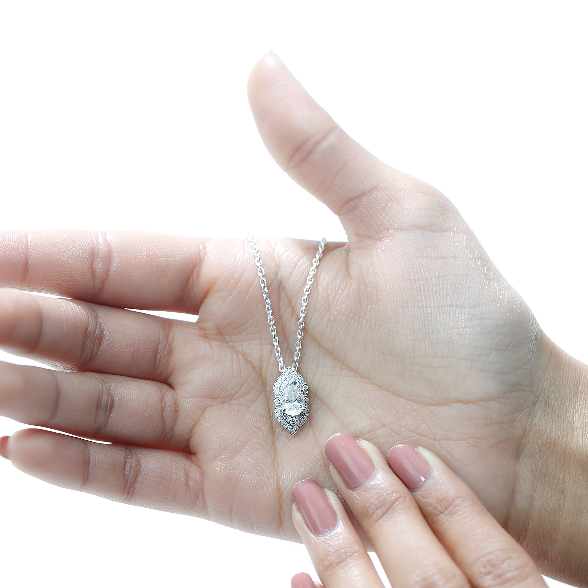 Certified 1.3 Carat Pear Cut Moissanite Vintage Necklace with Silver Chain D-VS1 92.5 Sterling Silver - Rosec Jewels