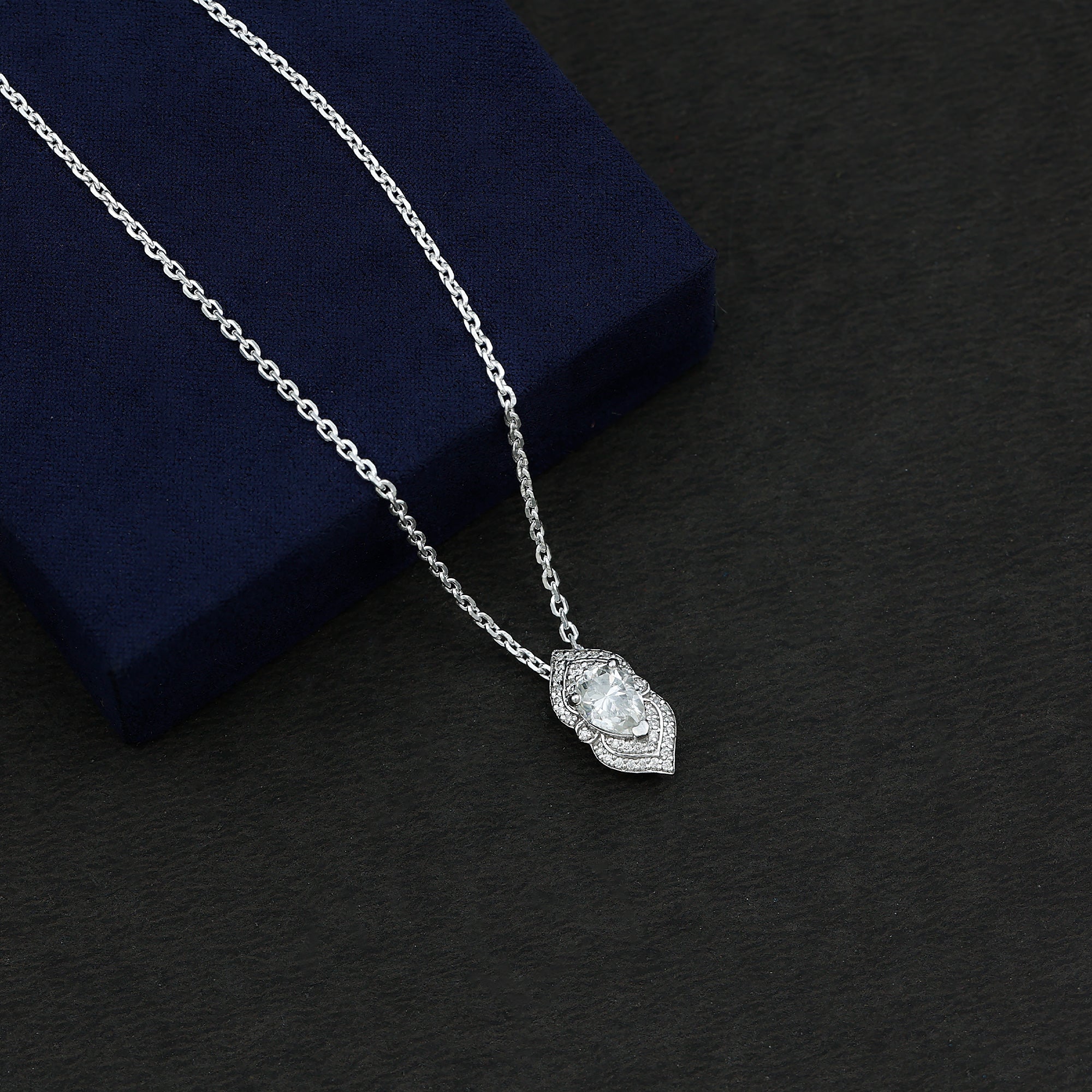 Certified 1.3 Carat Pear Cut Moissanite Vintage Necklace with Silver Chain D-VS1 92.5 Sterling Silver - Rosec Jewels