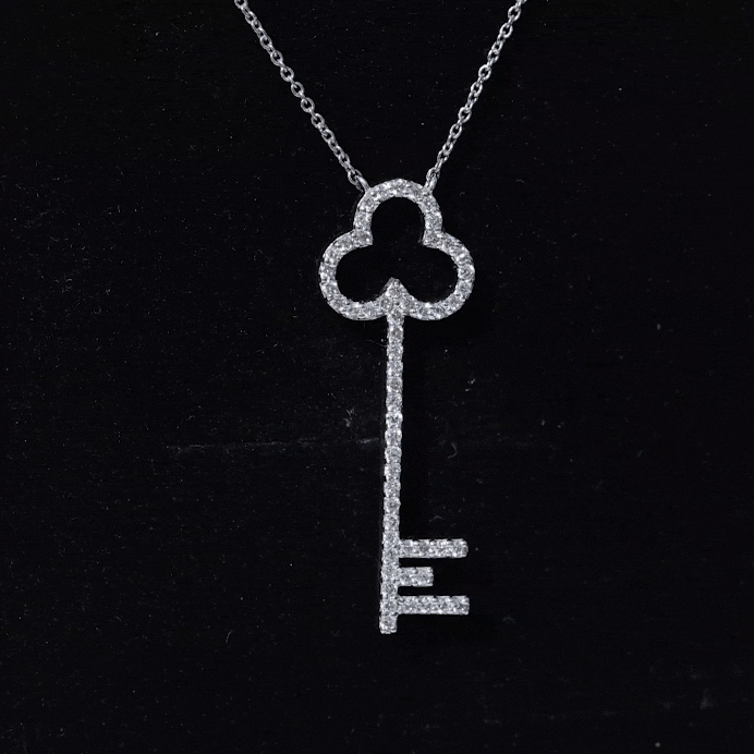 Certified Moissanite Key Pendant Necklace D-VS1 - Rosec Jewels