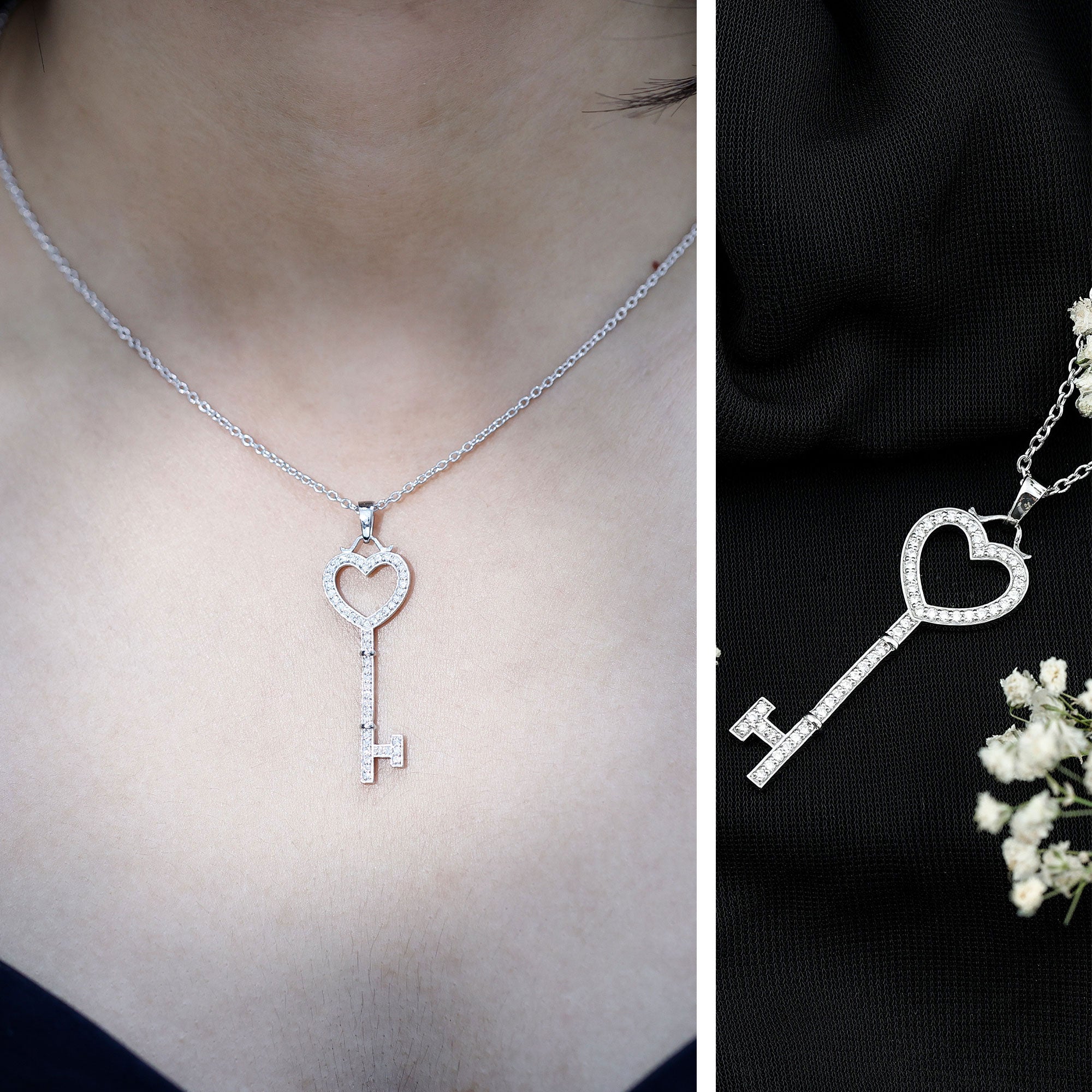 Certified Moissanite Key to My Heart Necklace D-VS1 - Rosec Jewels