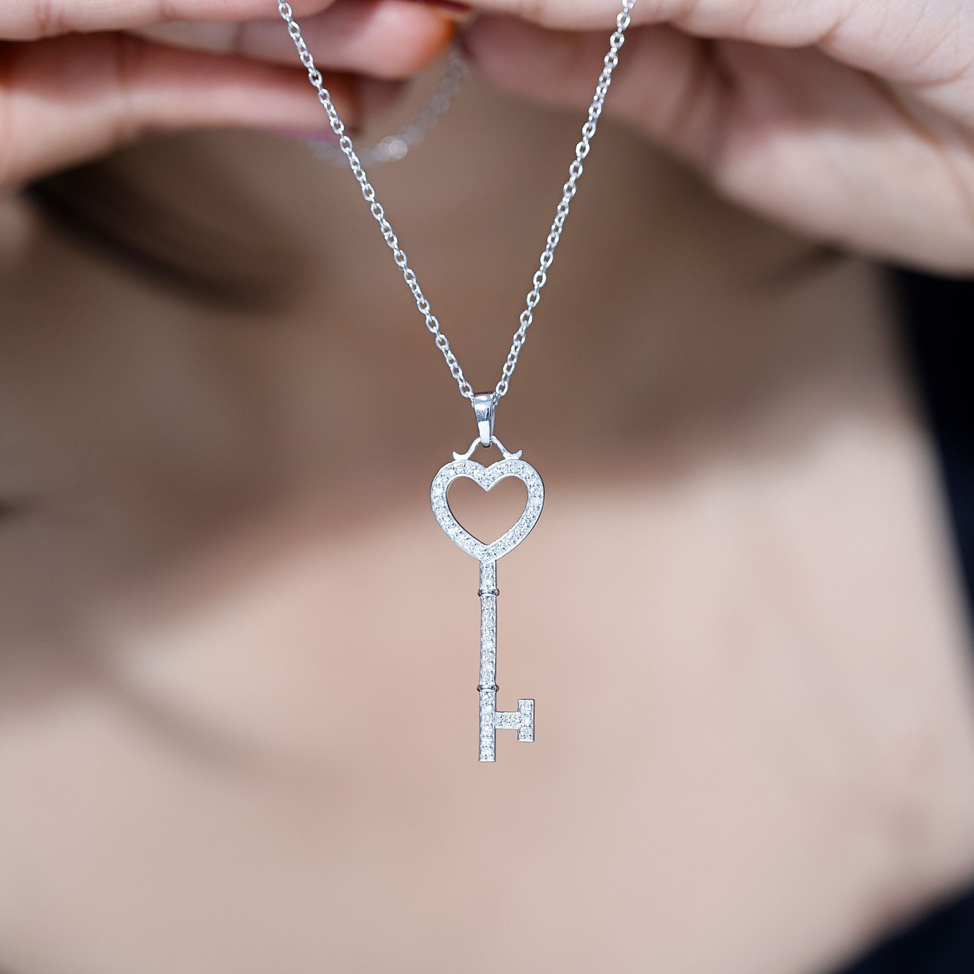 Certified Moissanite Key to My Heart Necklace D-VS1 - Rosec Jewels