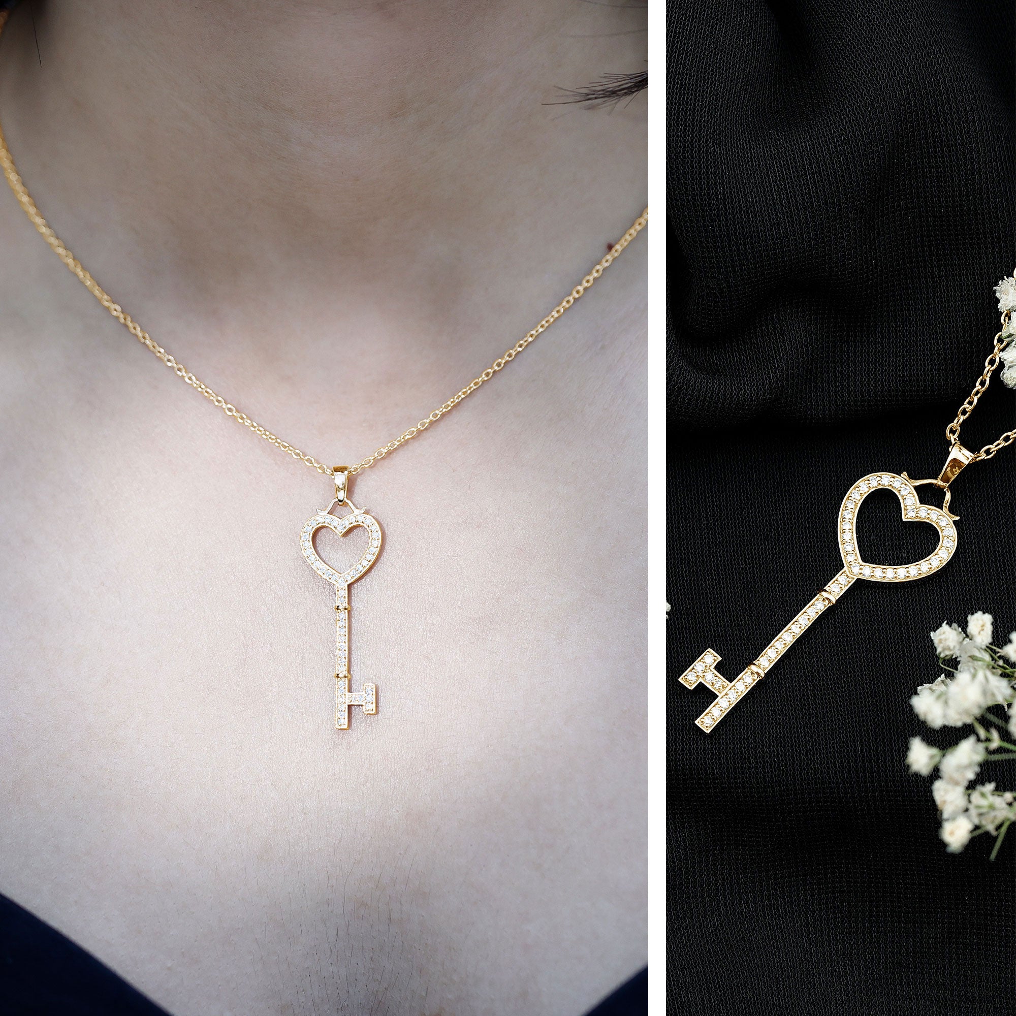 Certified Moissanite Key to My Heart Necklace D-VS1 - Rosec Jewels