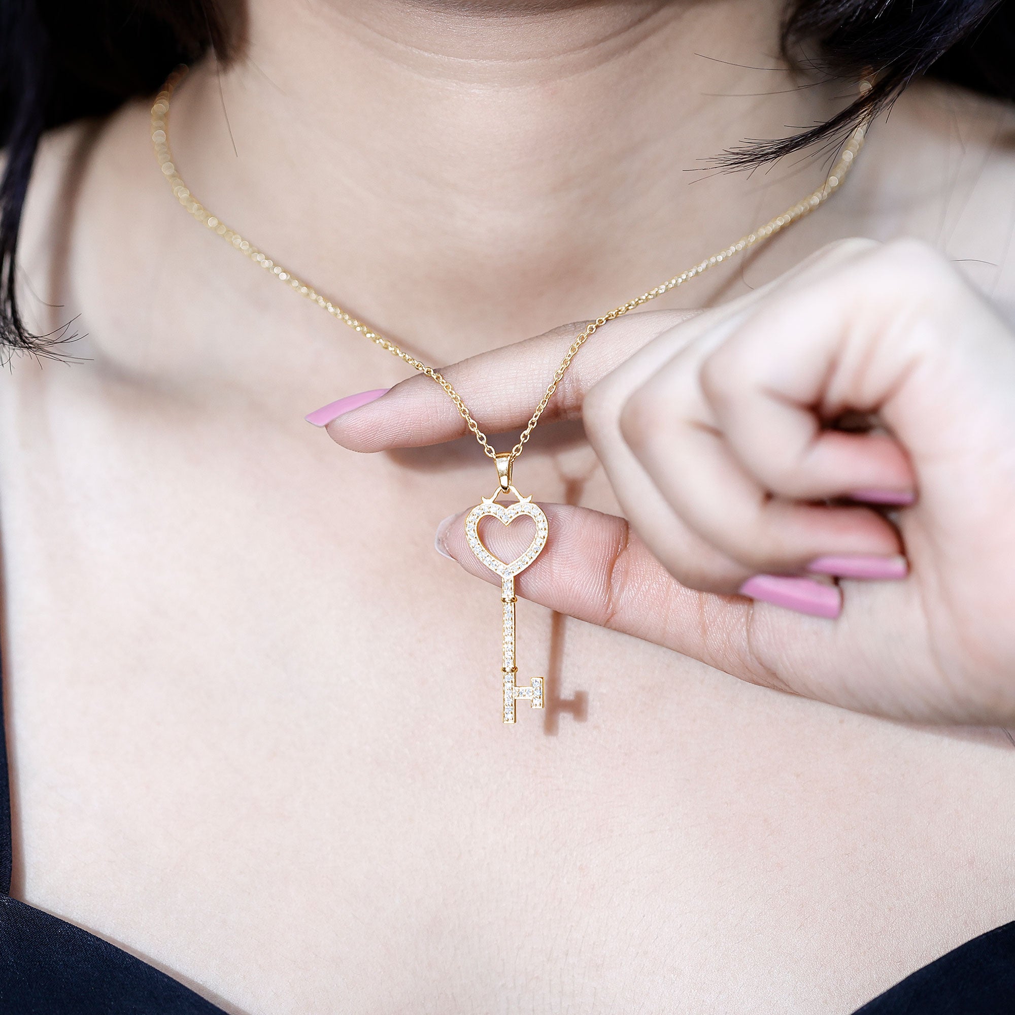 Certified Moissanite Key to My Heart Necklace D-VS1 - Rosec Jewels