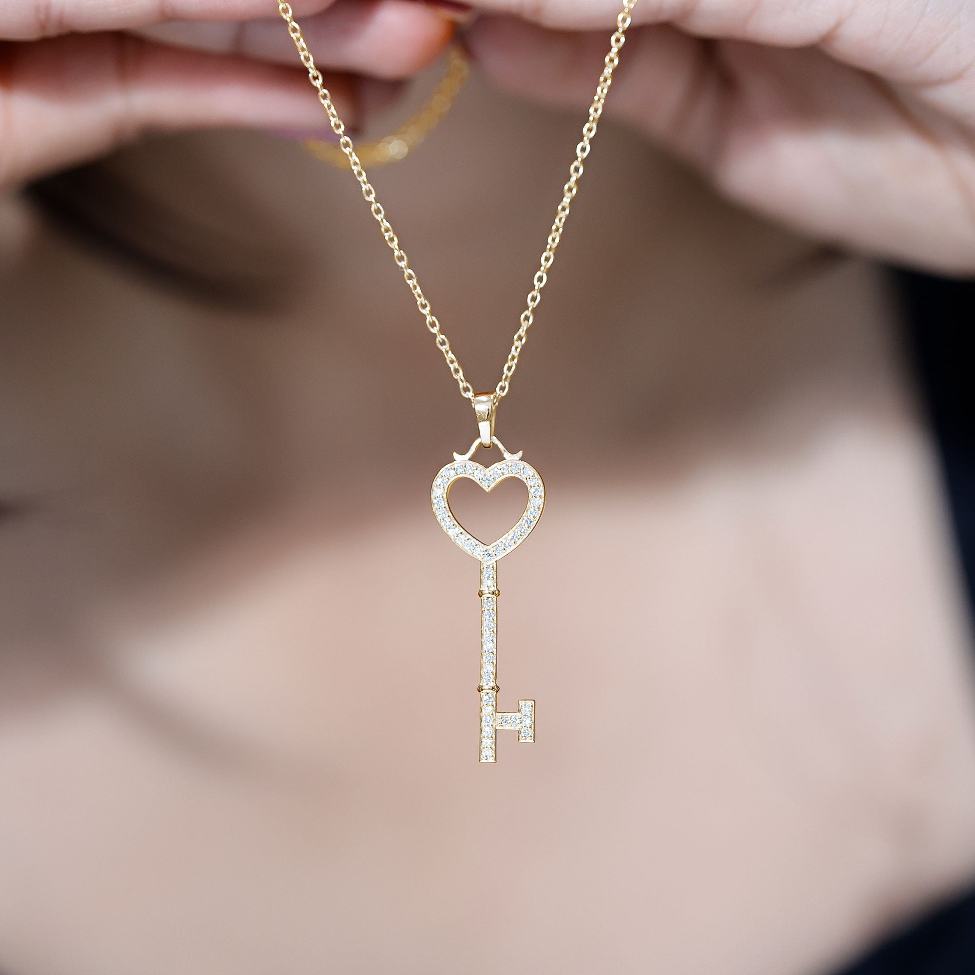 Certified Moissanite Key to My Heart Necklace D-VS1 - Rosec Jewels