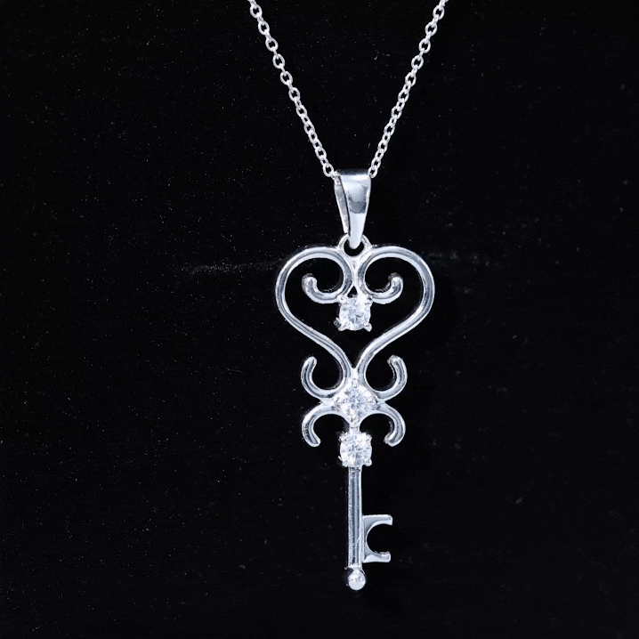 1/4 CT Vintage Zircon Key Pendant Necklace AAAA - Rosec Jewels
