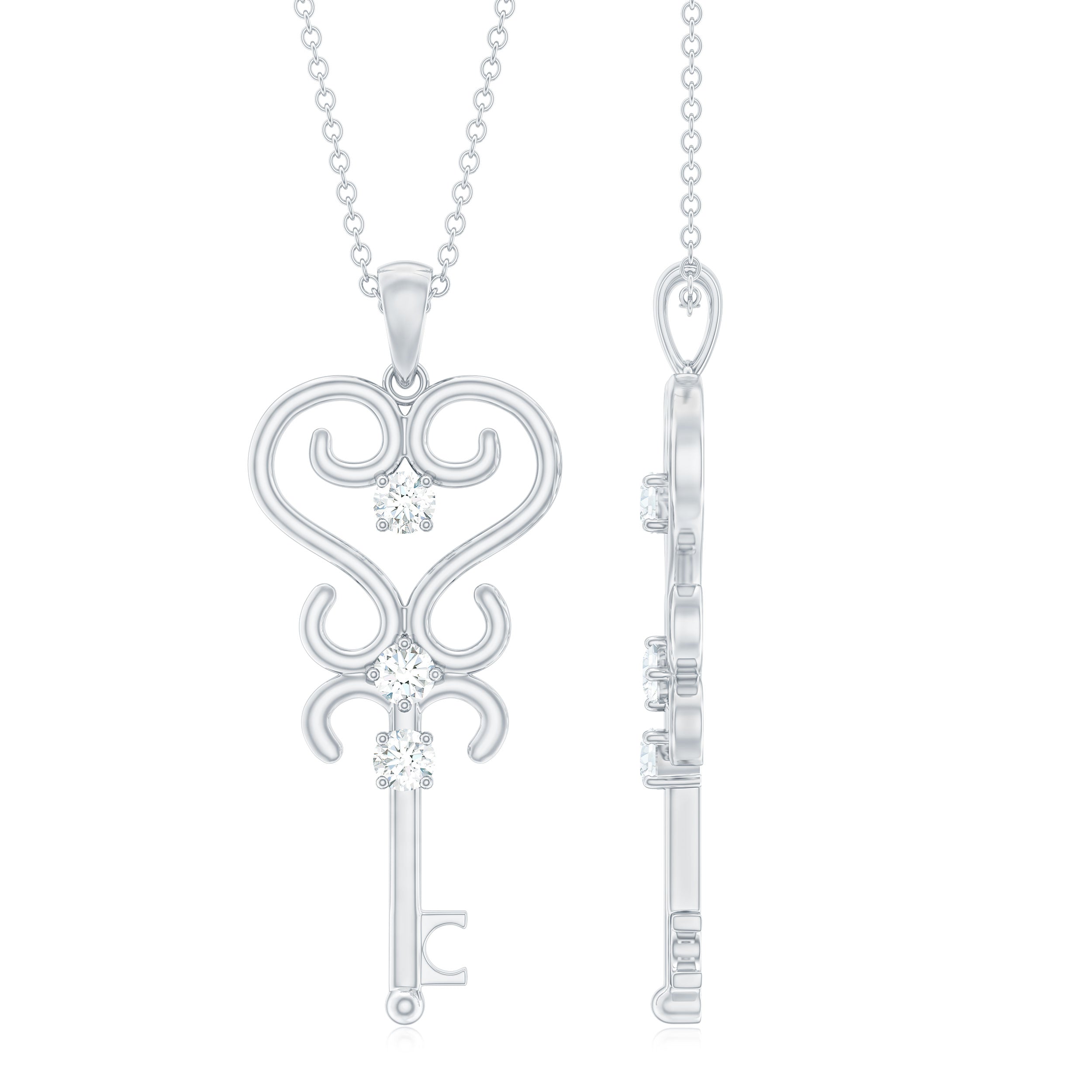 1/4 CT Vintage Zircon Key Pendant Necklace AAAA - Rosec Jewels
