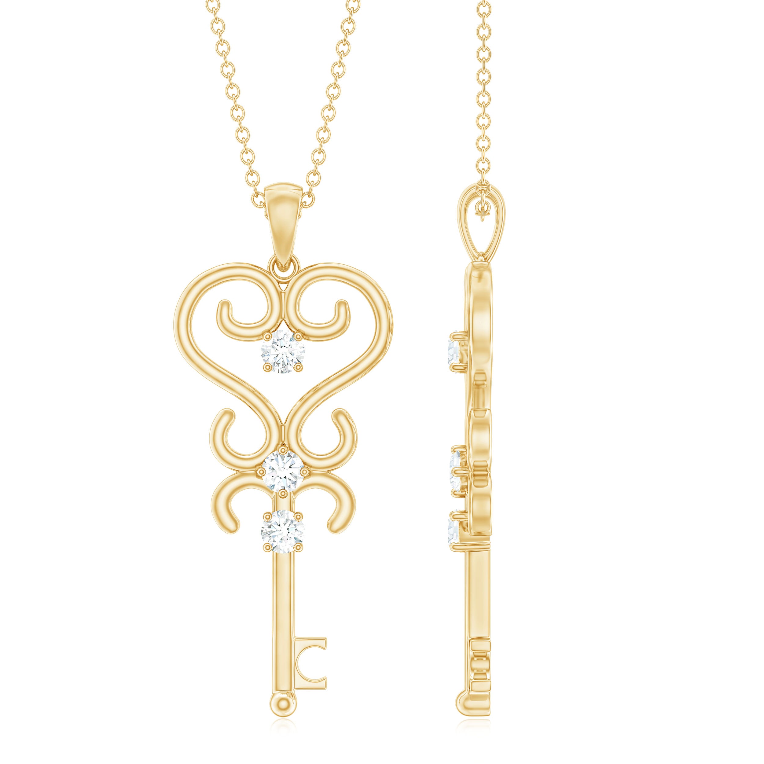 1/4 CT Vintage Zircon Key Pendant Necklace AAAA - Rosec Jewels