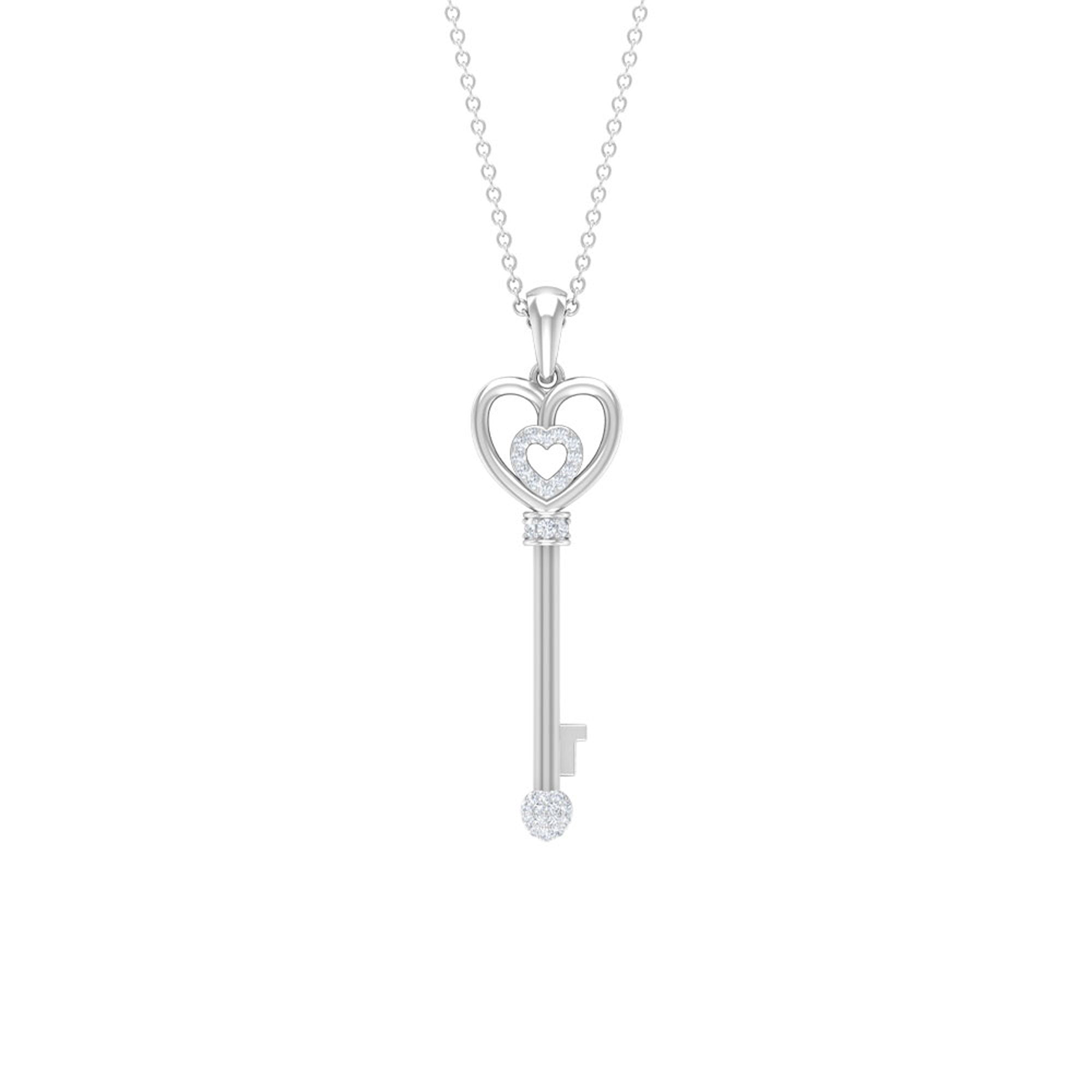 Vintage Style Diamond Key Necklace For Women Natural - ( HI-SI ) - Rosec Jewels