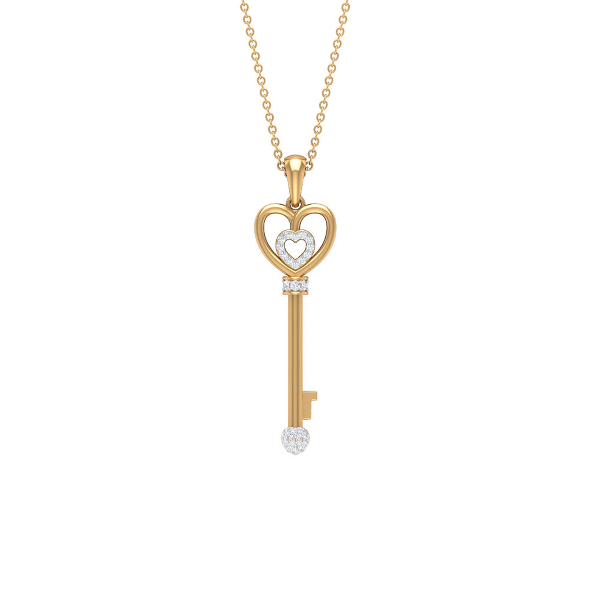 Vintage Style Diamond Key Necklace For Women Natural - ( HI-SI ) - Rosec Jewels