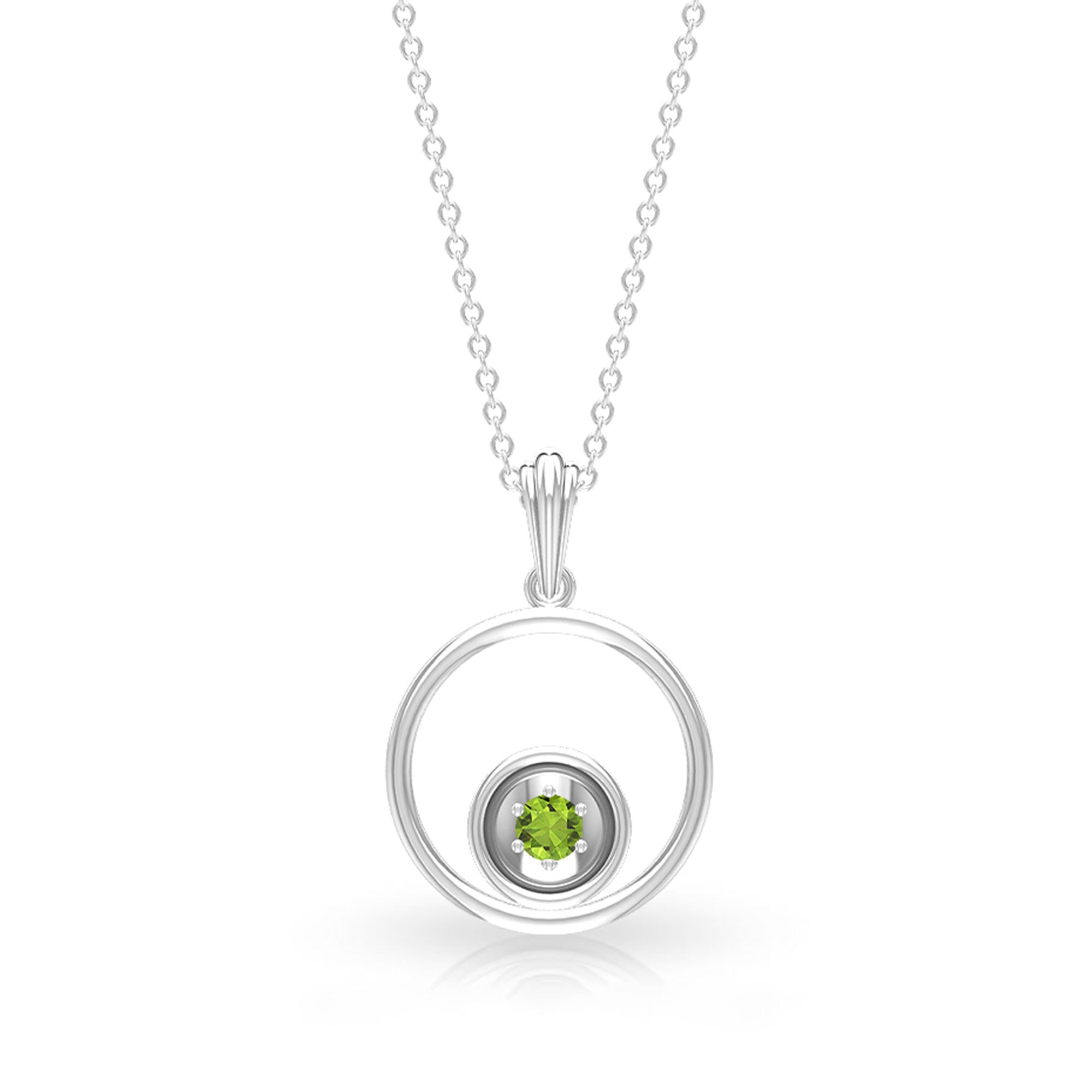 Open Circle Solitaire Peridot Pendant Necklace Peridot - ( AAA ) - Quality - Rosec Jewels