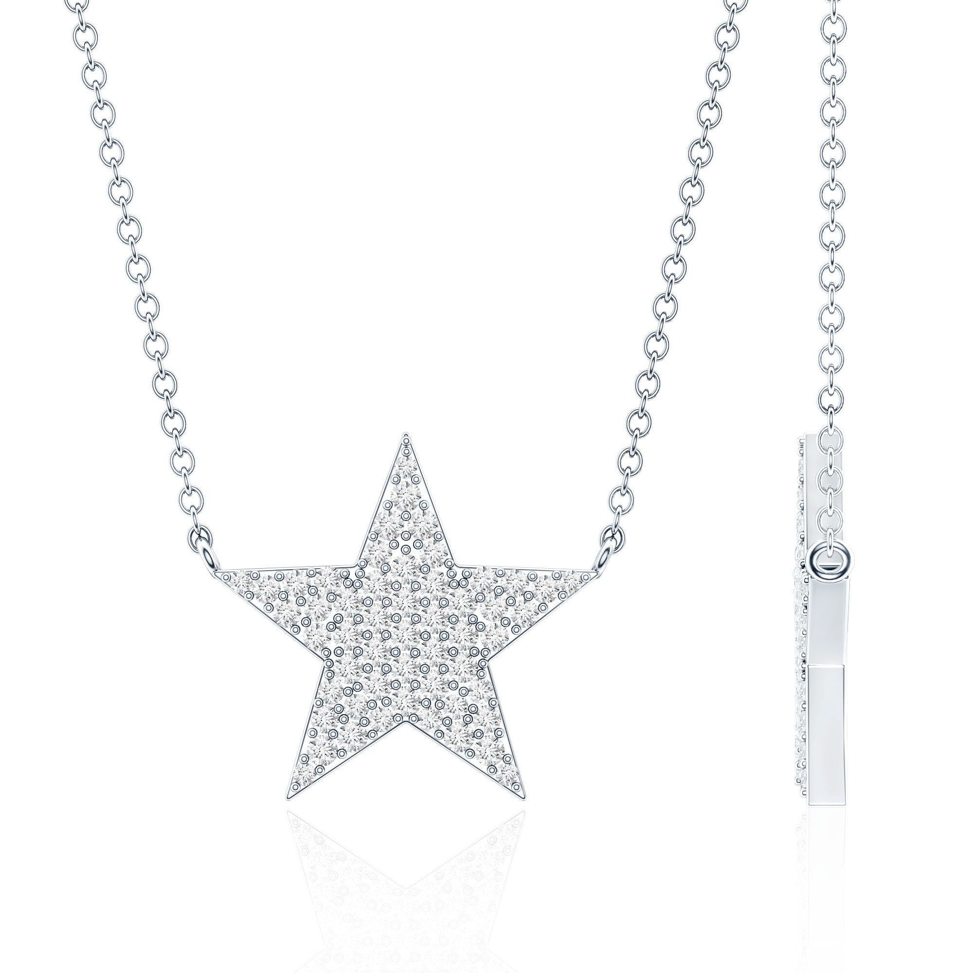 Diamond Star Pendant Necklace in Pave Setting Natural - ( HI-SI ) - Rosec Jewels