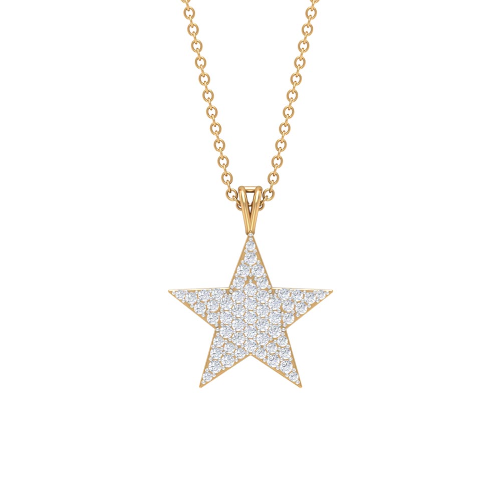 Rosec Jewels-Star Diamond Cluster Pendant Necklace in Pave Setting