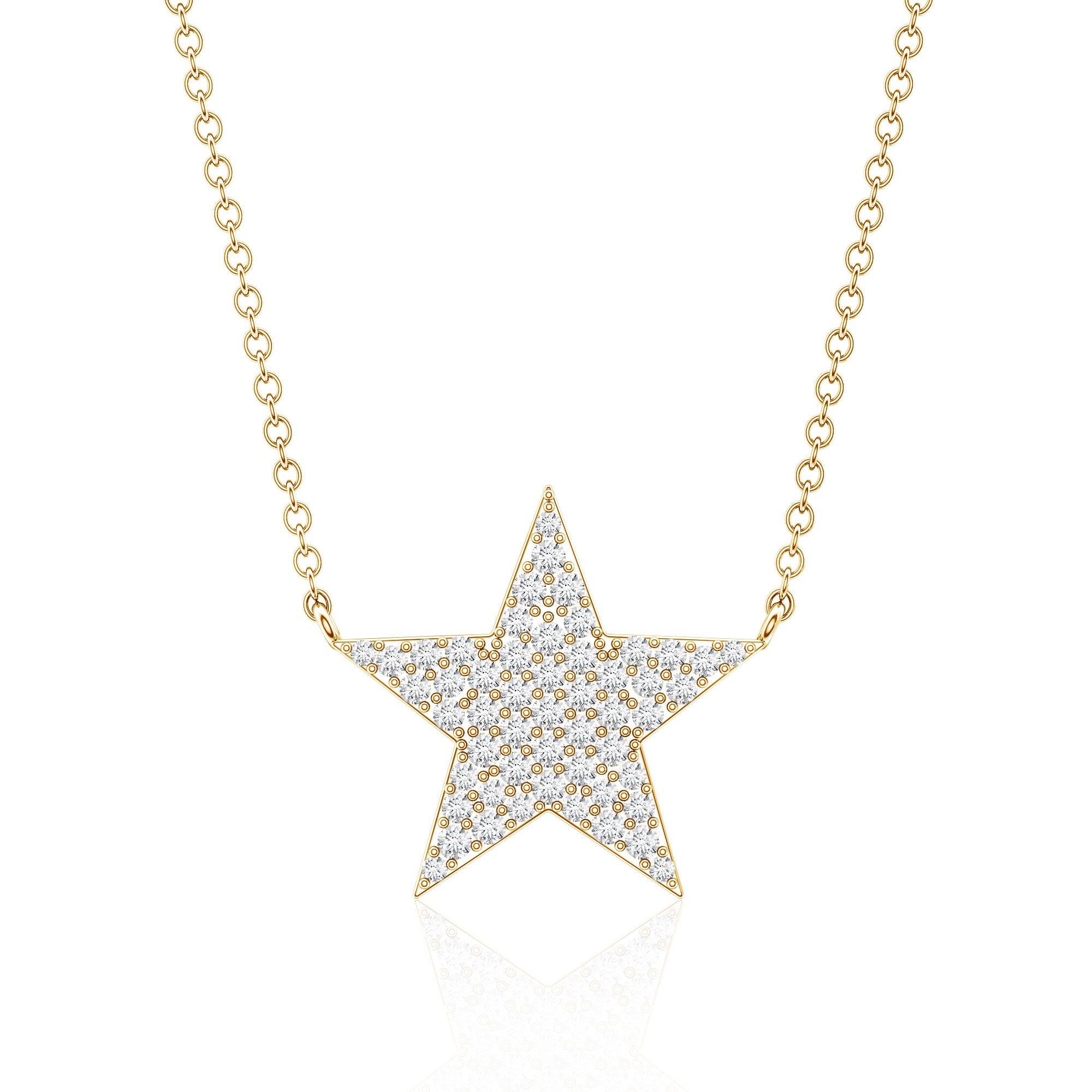 Diamond Star Pendant Necklace in Pave Setting Natural - ( HI-SI ) - Rosec Jewels