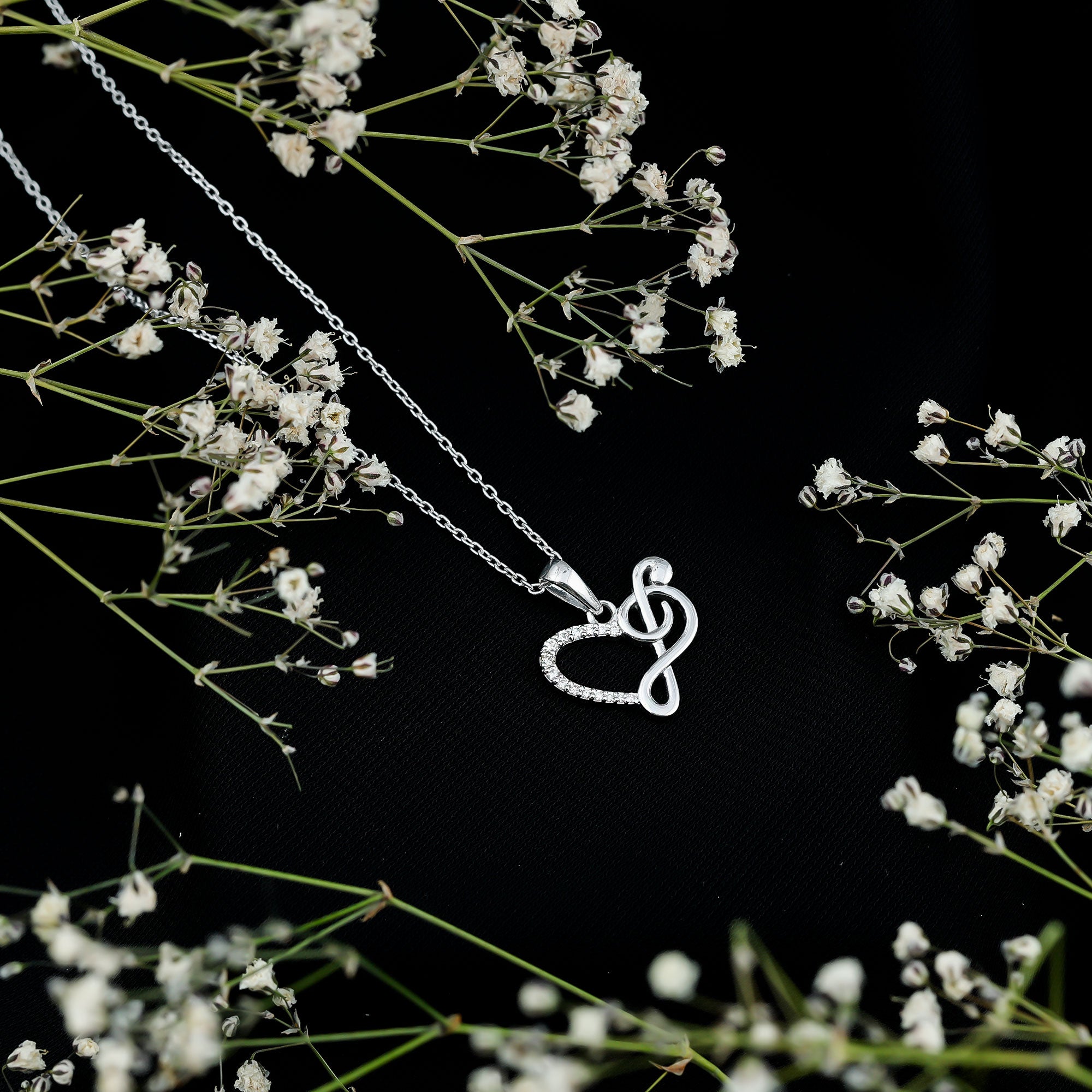 Rosec Jewels-Diamond Heart and Music Note Pendant Necklace