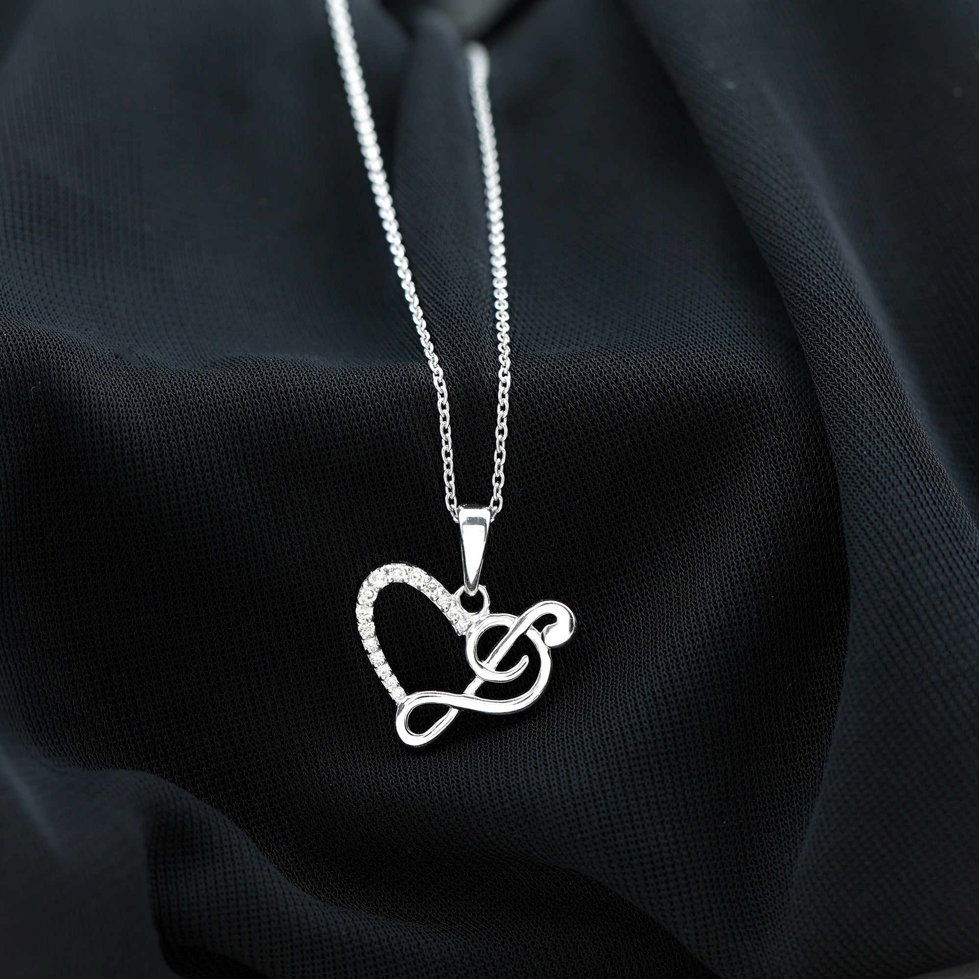 Diamond Heart and Music Note Necklace Natural - ( HI-SI ) - Rosec Jewels