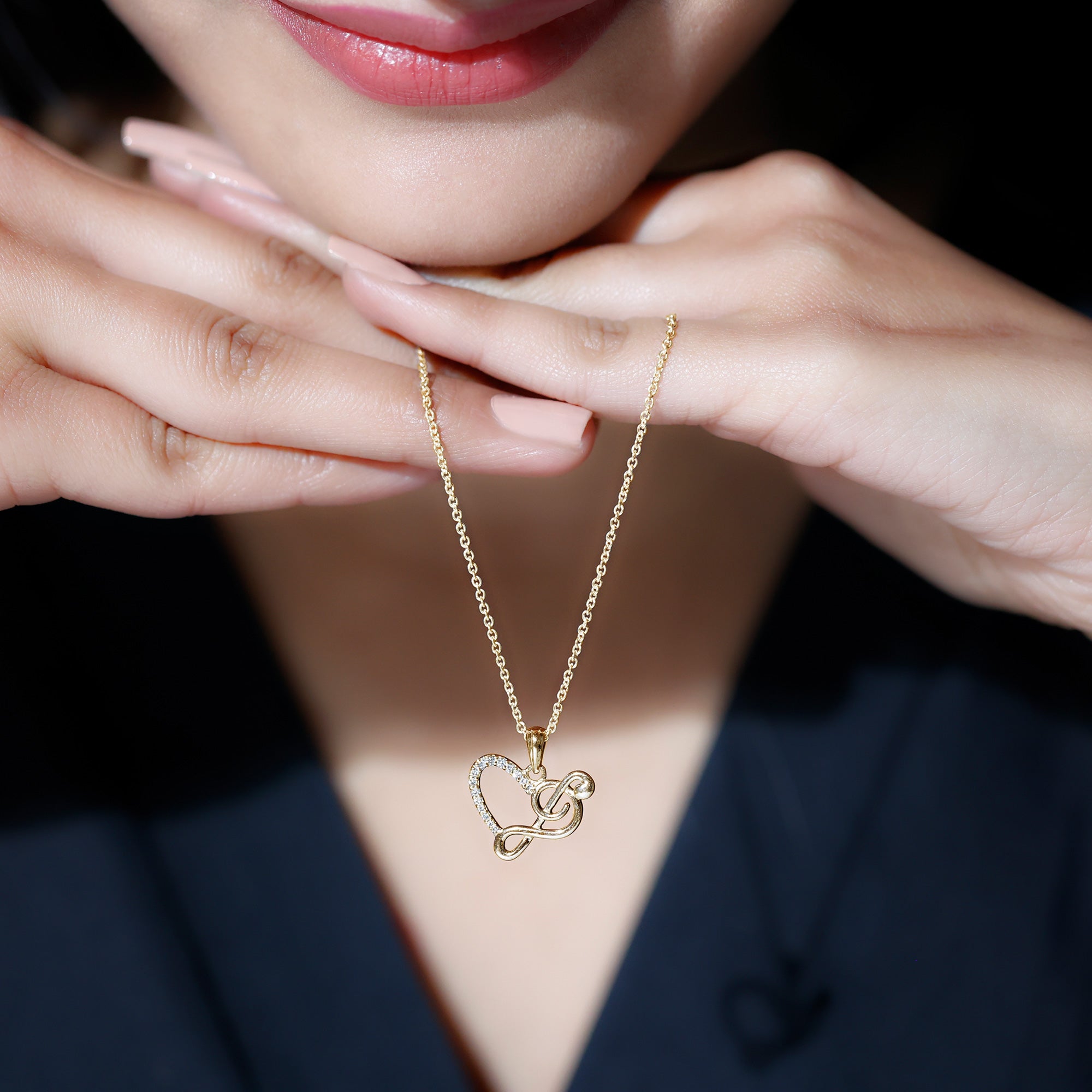 Rosec Jewels-Diamond Heart and Music Note Pendant Necklace