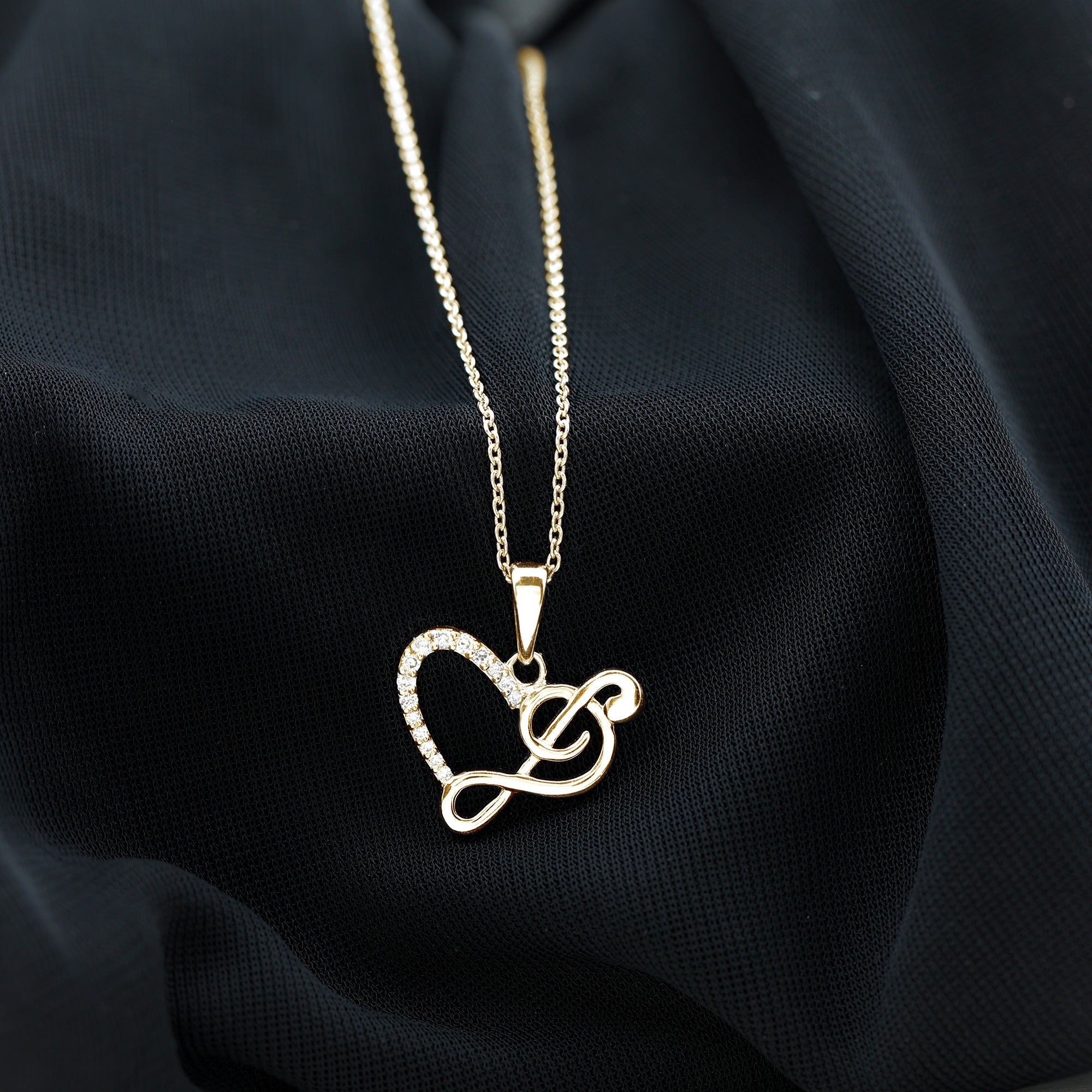 Diamond Heart and Music Note Necklace Natural - ( HI-SI ) - Rosec Jewels
