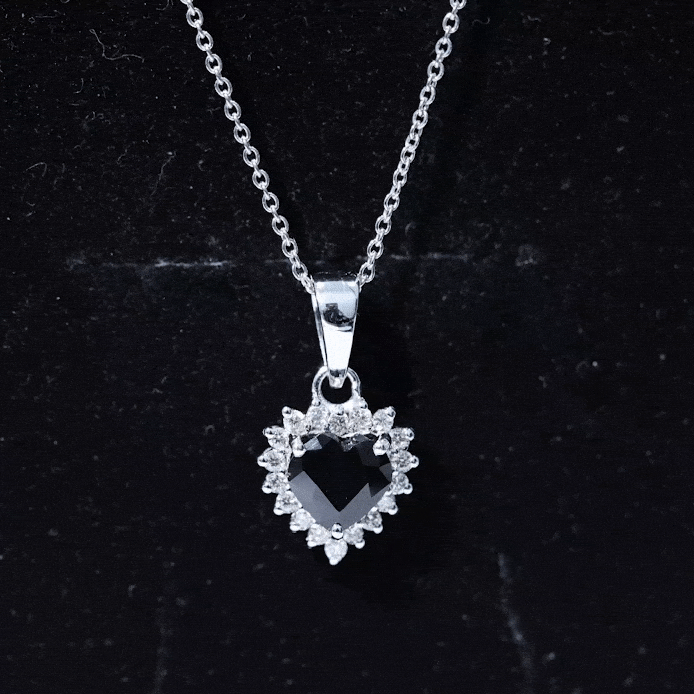 Natural Black Spinel Heart Shape Necklace with Moissanite Halo AAA - Rosec Jewels
