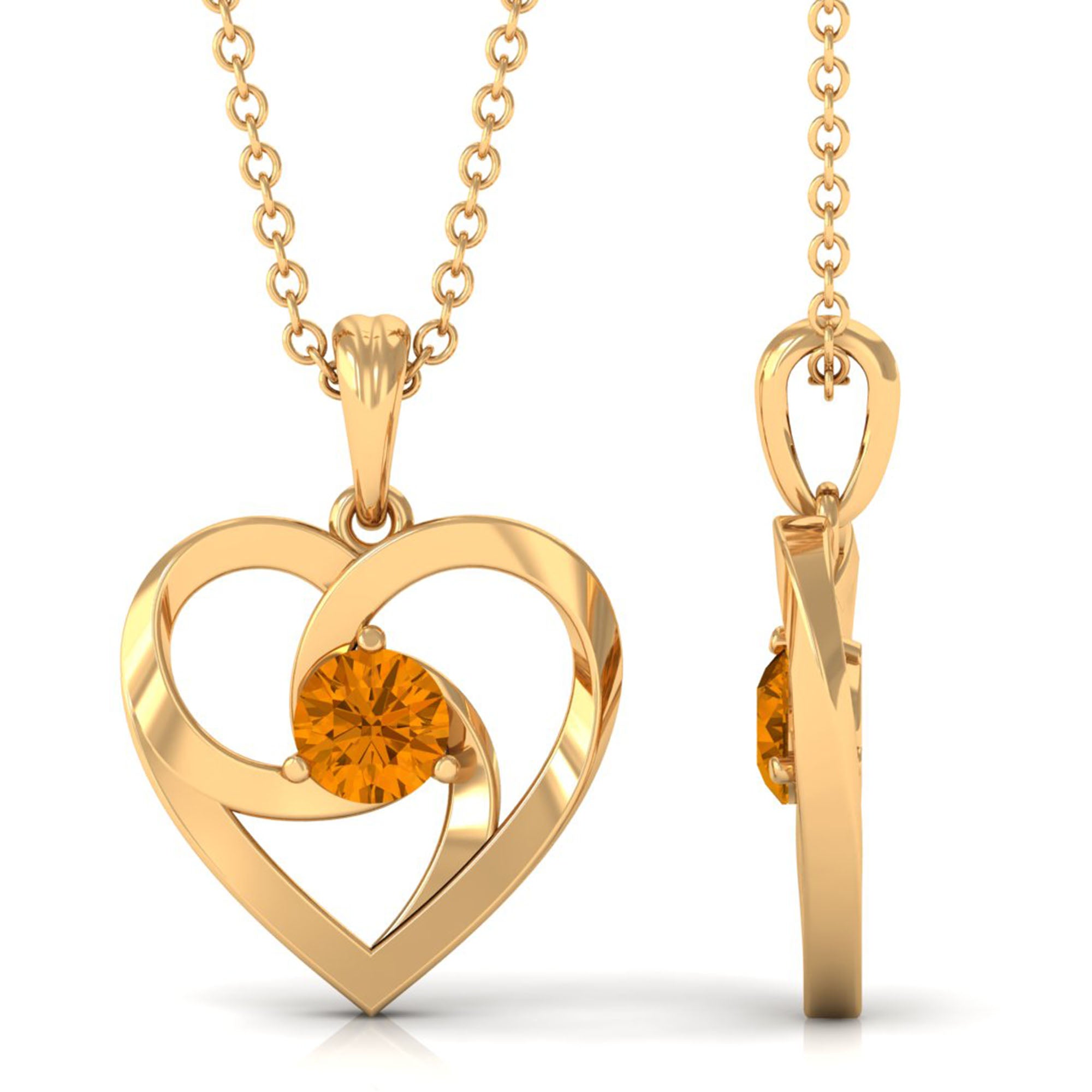 1/4 CT Round Citrine Gold Heart Pendant Necklace Citrine - ( AAA ) - Quality - Rosec Jewels
