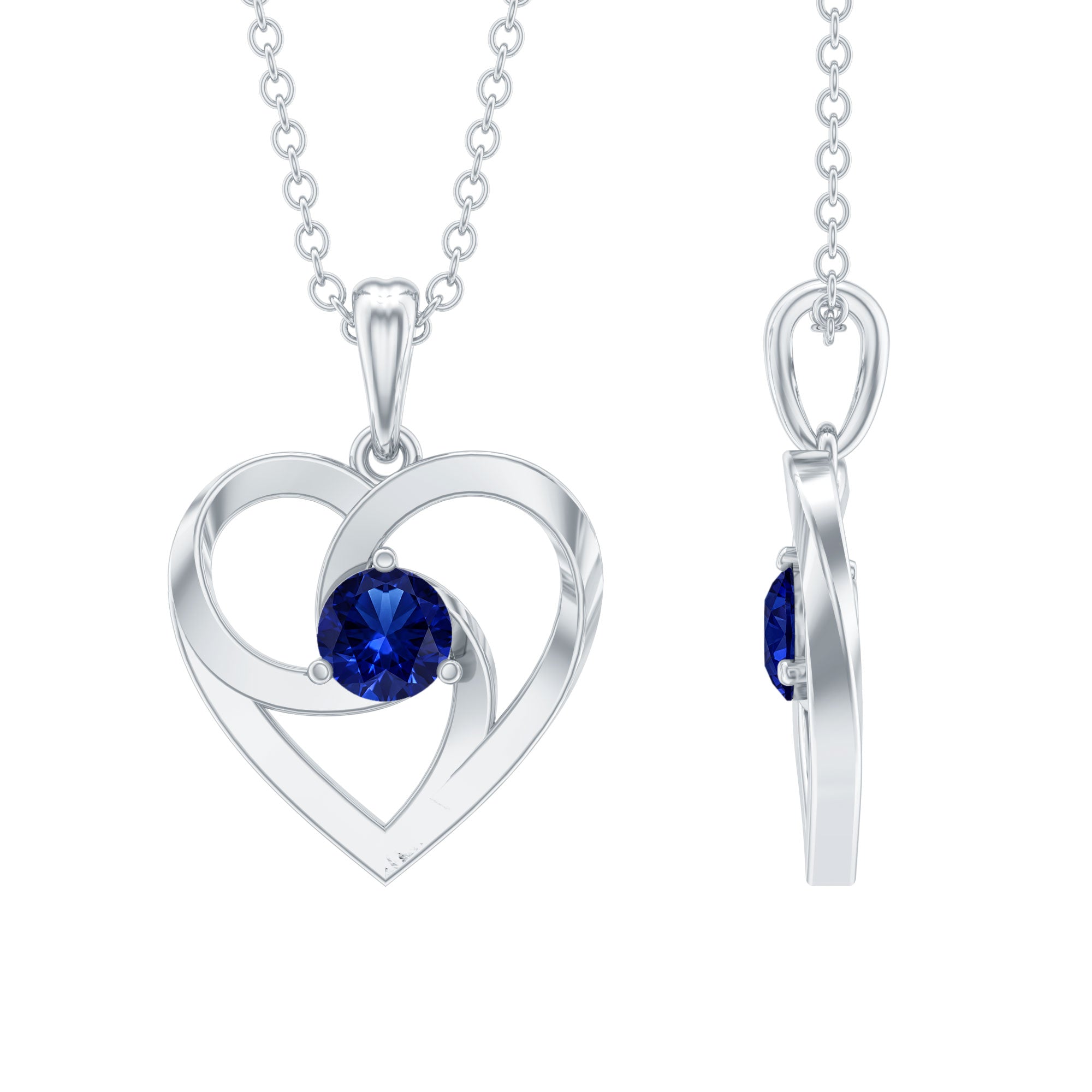 Lab Grown Blue Sapphire Heart Necklace with Certificate AAAA - Rosec Jewels