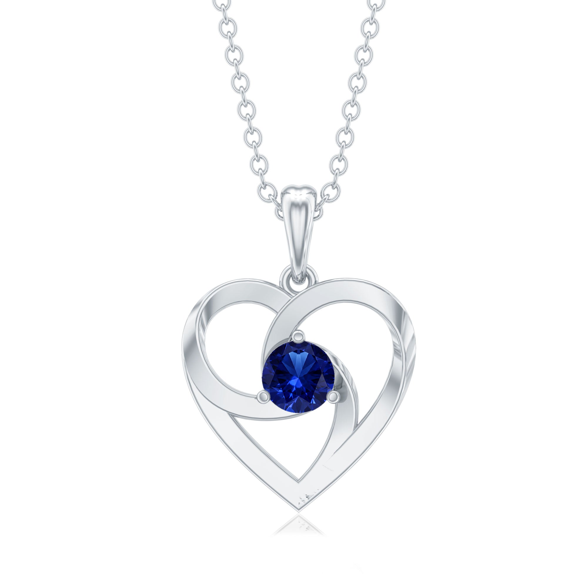 Lab Grown Blue Sapphire Heart Necklace with Certificate AAAA - Rosec Jewels