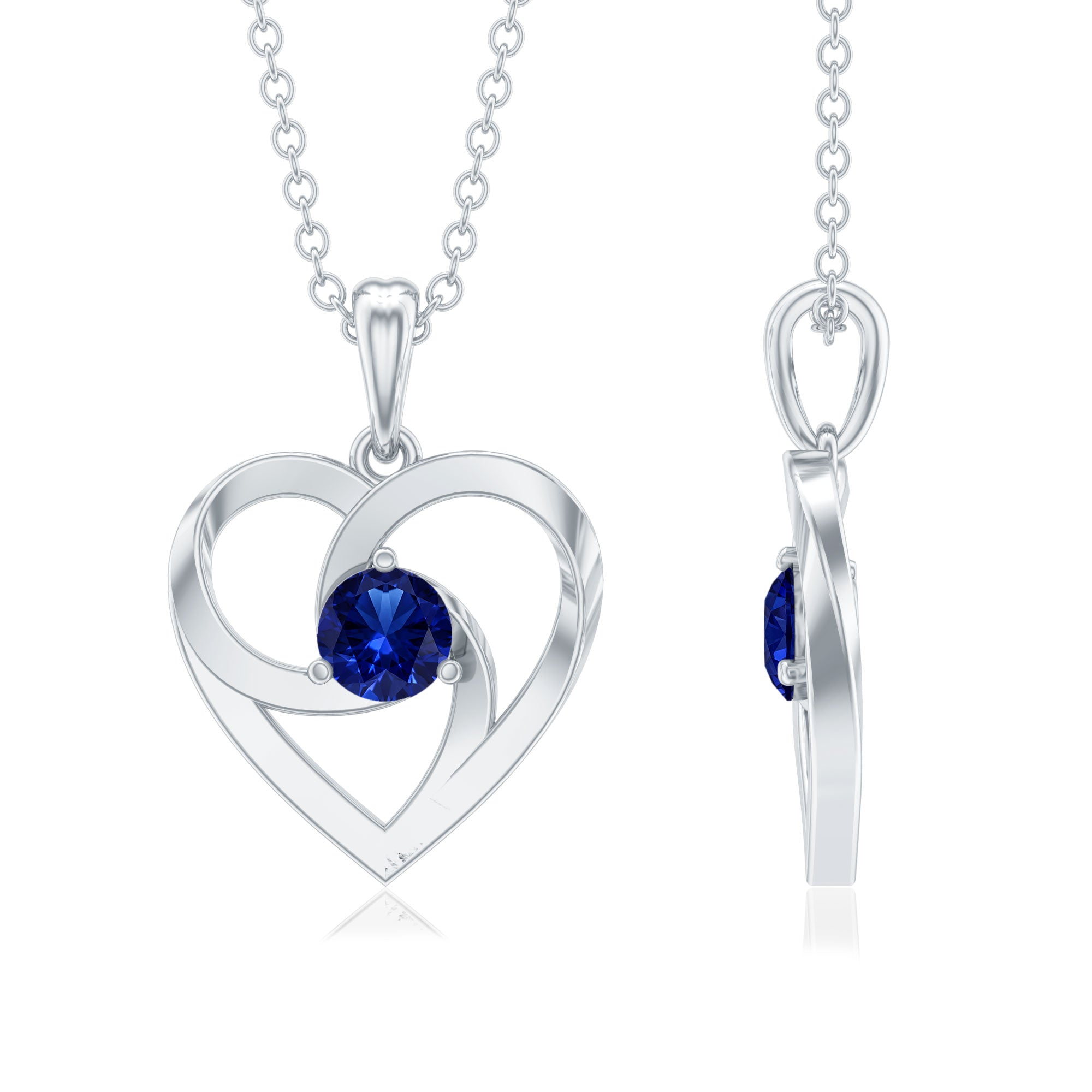 Lab Grown Blue Sapphire Heart Necklace with Certificate AAAA - Rosec Jewels