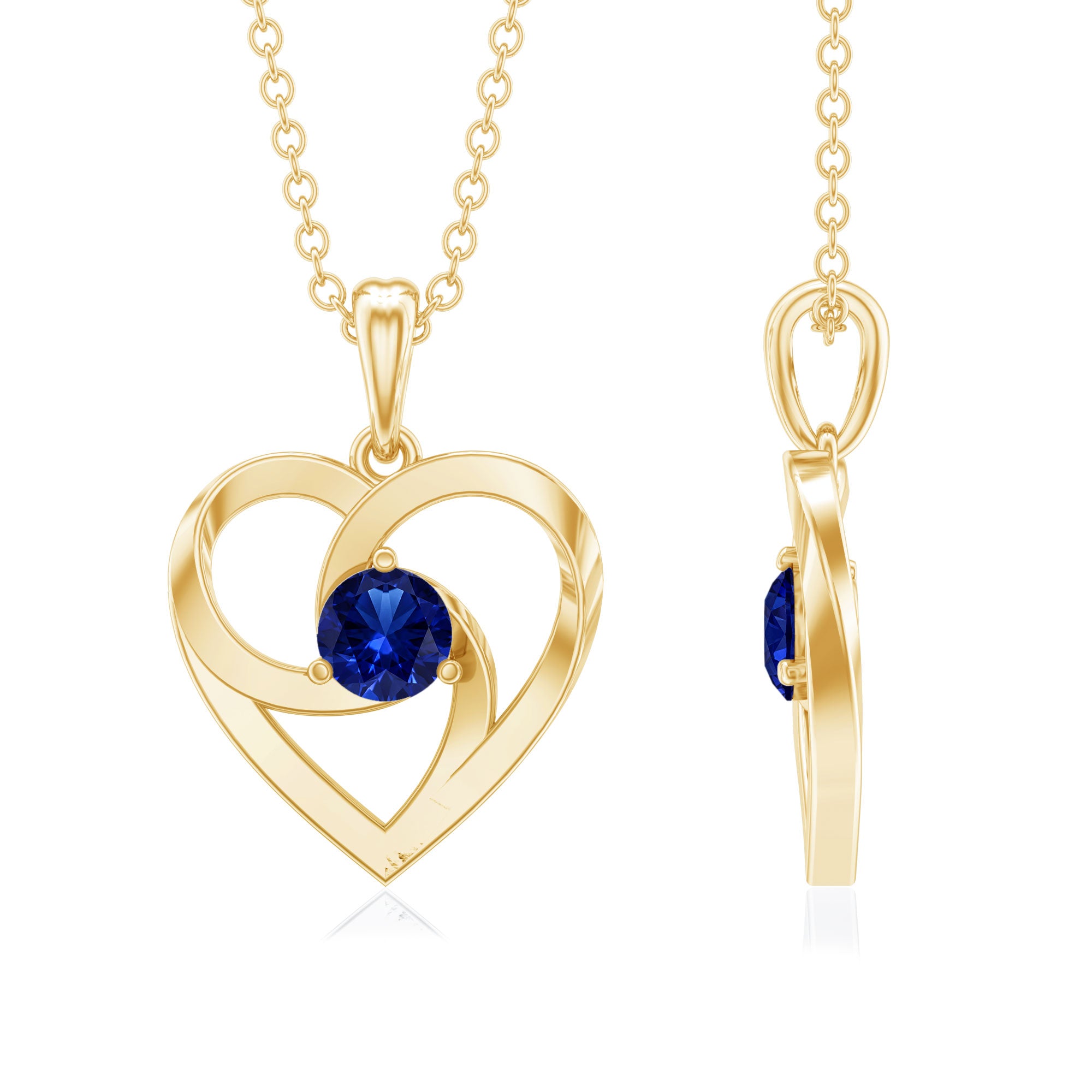 Lab Grown Blue Sapphire Heart Necklace with Certificate AAAA - Rosec Jewels