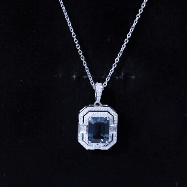 Certified 1.8 Carat Emerald Cut London Blue Topaz Vintage Necklace with Silver Chain AAA 92.5 Sterling Silver - Rosec Jewels