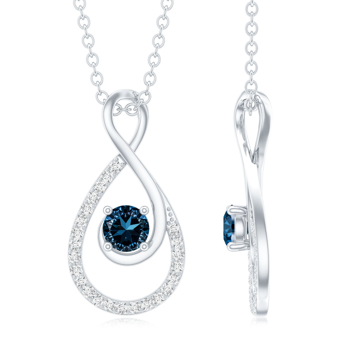 Real London Blue Topaz Infinity Necklace with Diamond AAA - Rosec Jewels