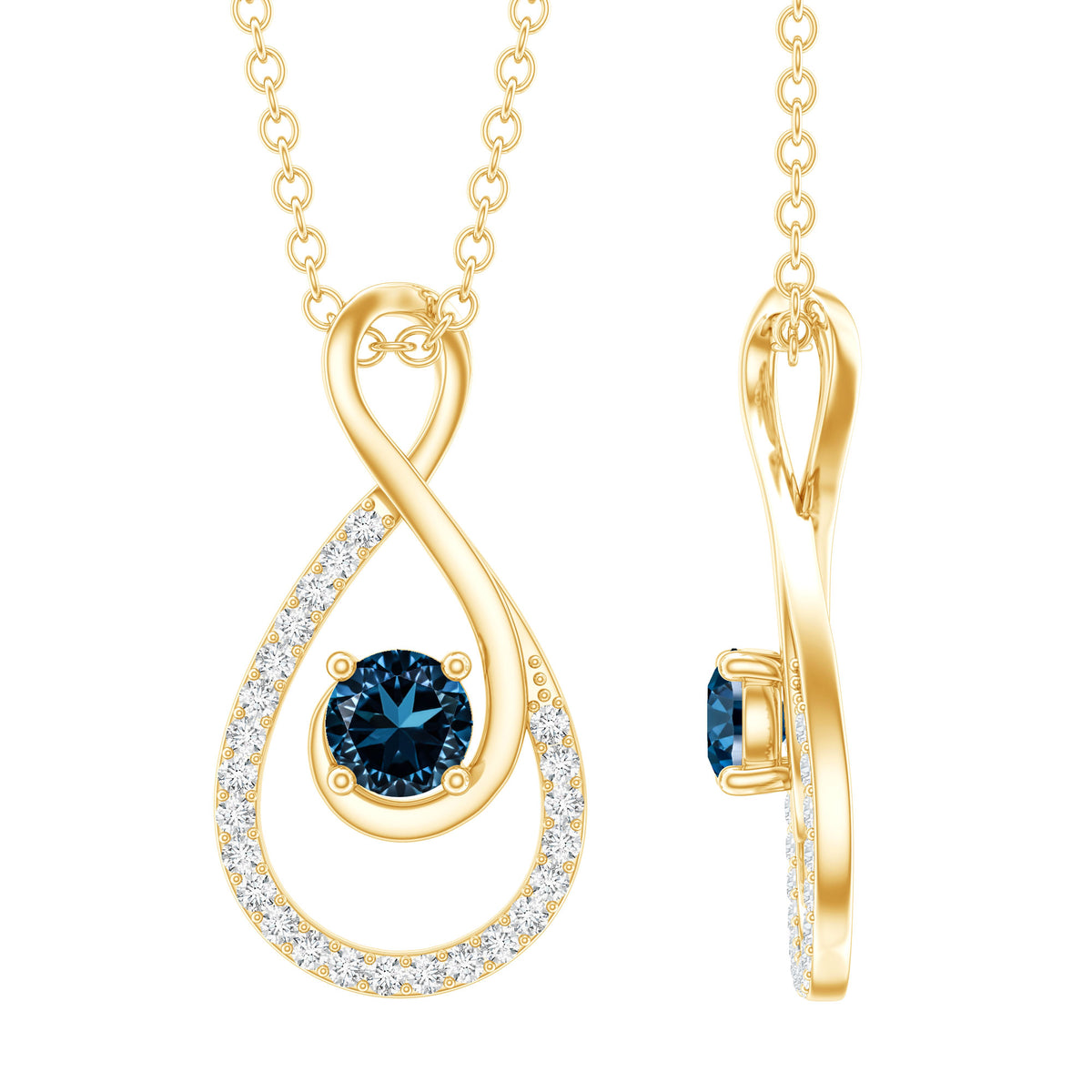 Real London Blue Topaz Infinity Necklace with Diamond AAA - Rosec Jewels
