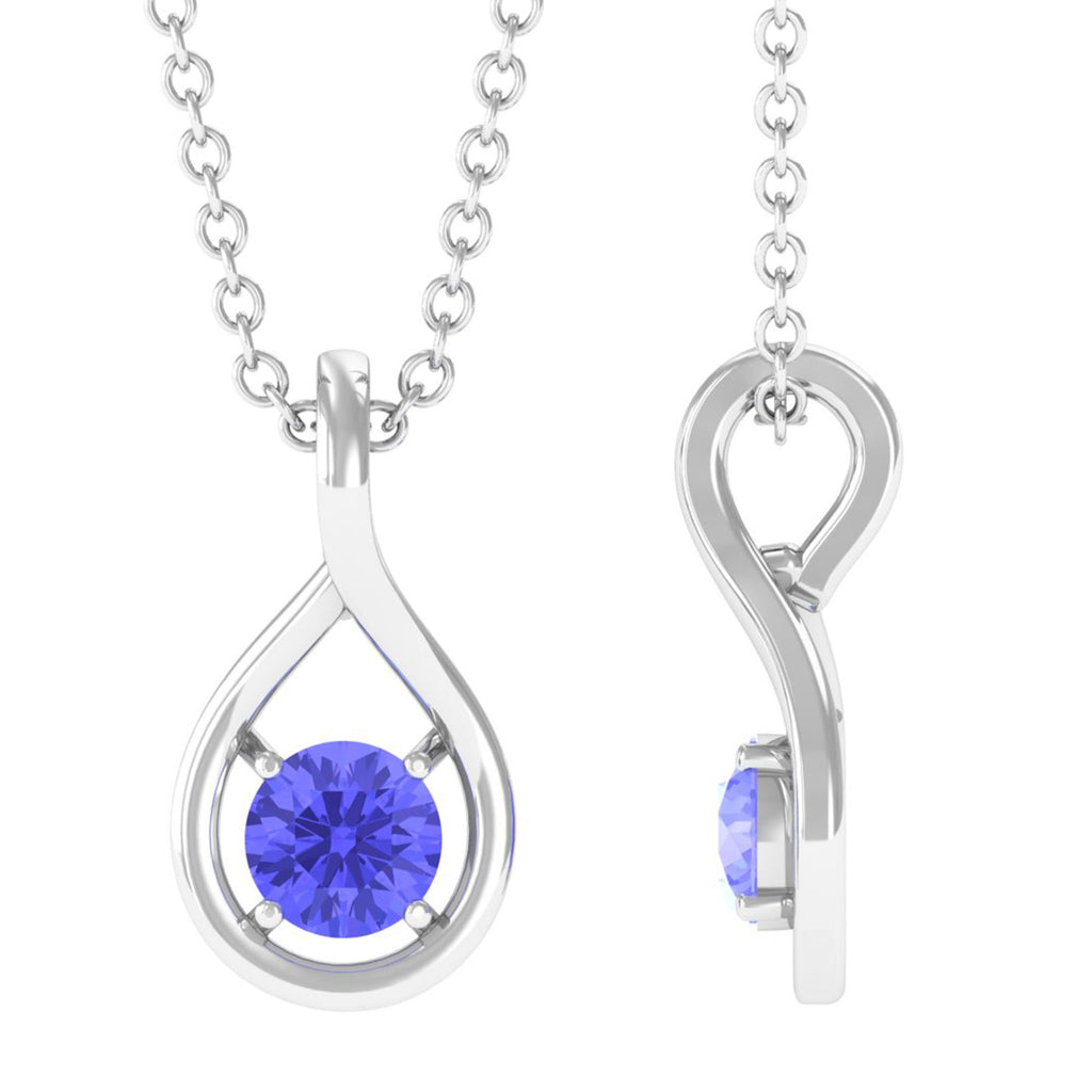 4 MM Tanzanite Solitaire and Gold Teardrop Pendant Tanzanite - ( AAA ) - Quality - Rosec Jewels