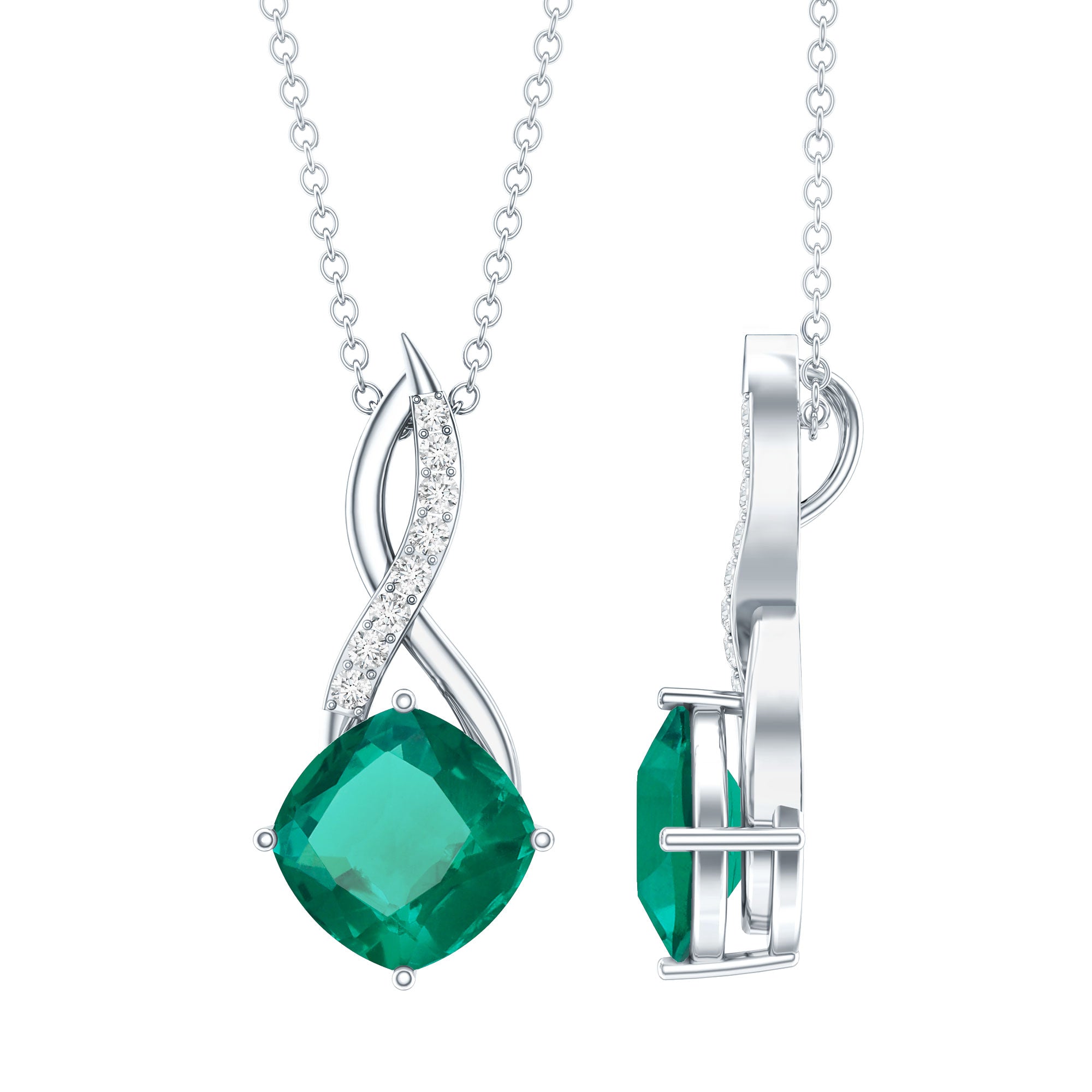 Certified 2 Carat Lab Grown Emerald Infinity Pendant Necklace with Diamond AAAA 92.5 Sterling Silver - Rosec Jewels