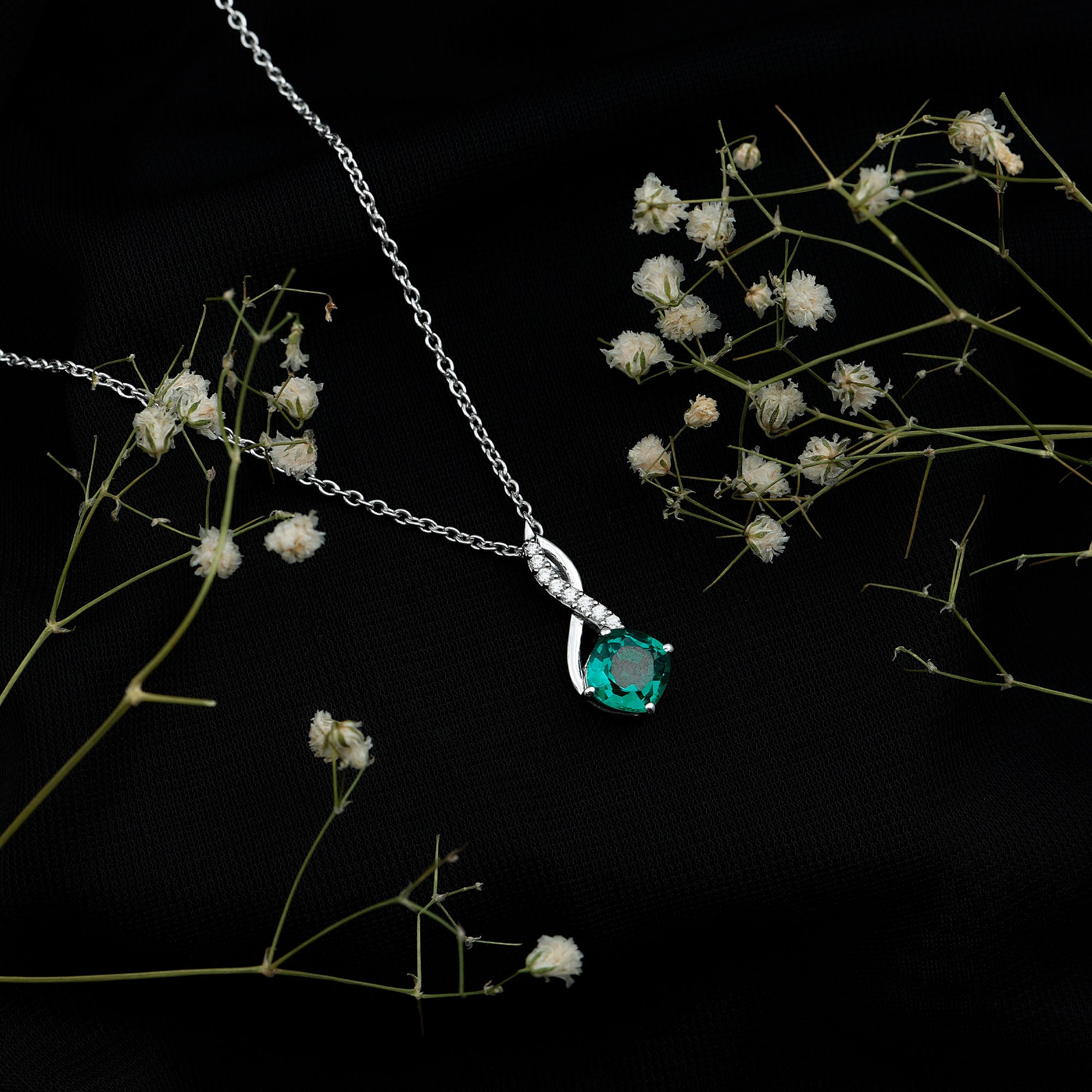 Certified 2 Carat Lab Grown Emerald Infinity Pendant Necklace with Diamond AAAA 92.5 Sterling Silver - Rosec Jewels