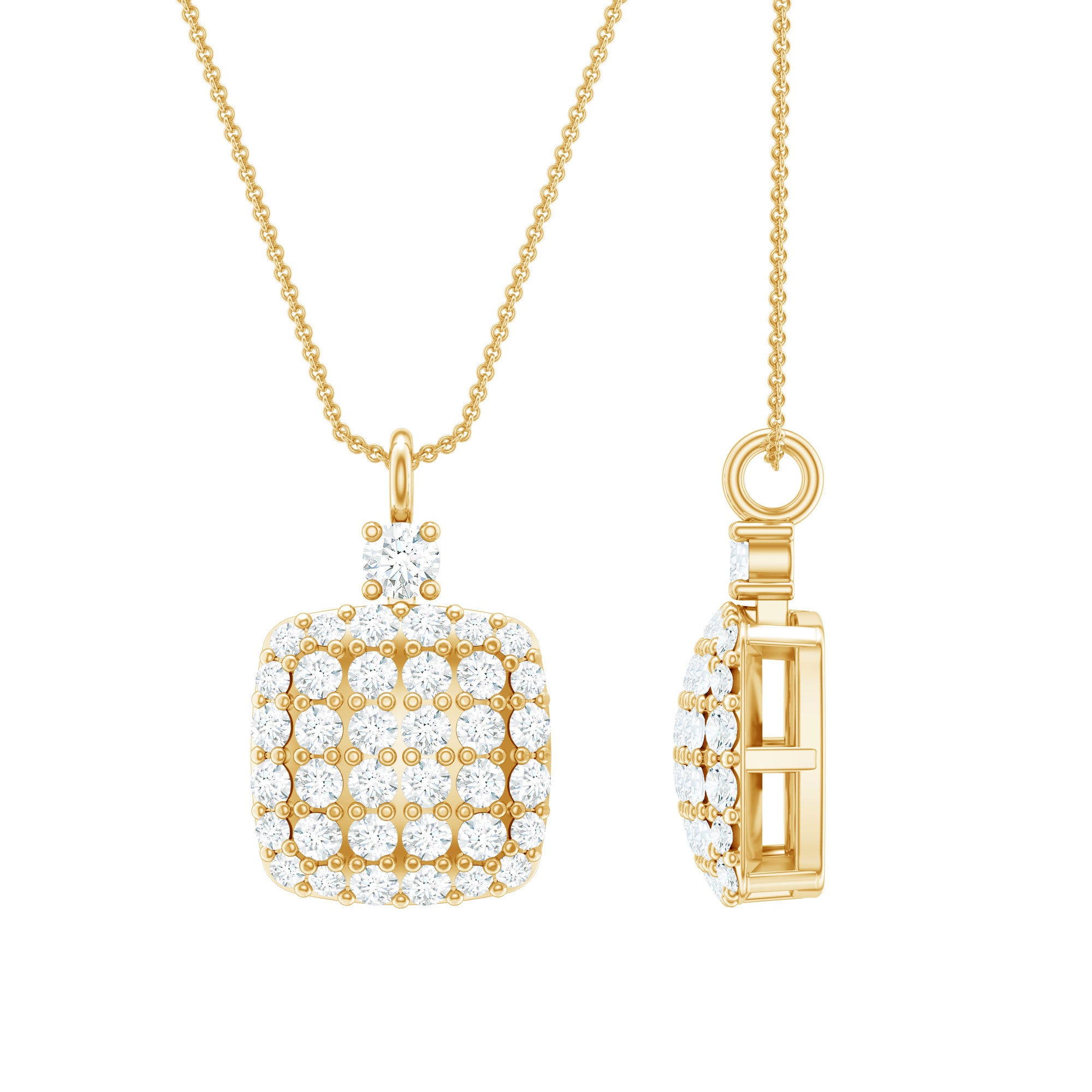 Rosec Jewels-1/2 CT Square Shape Diamond Cluster Pendant Necklace